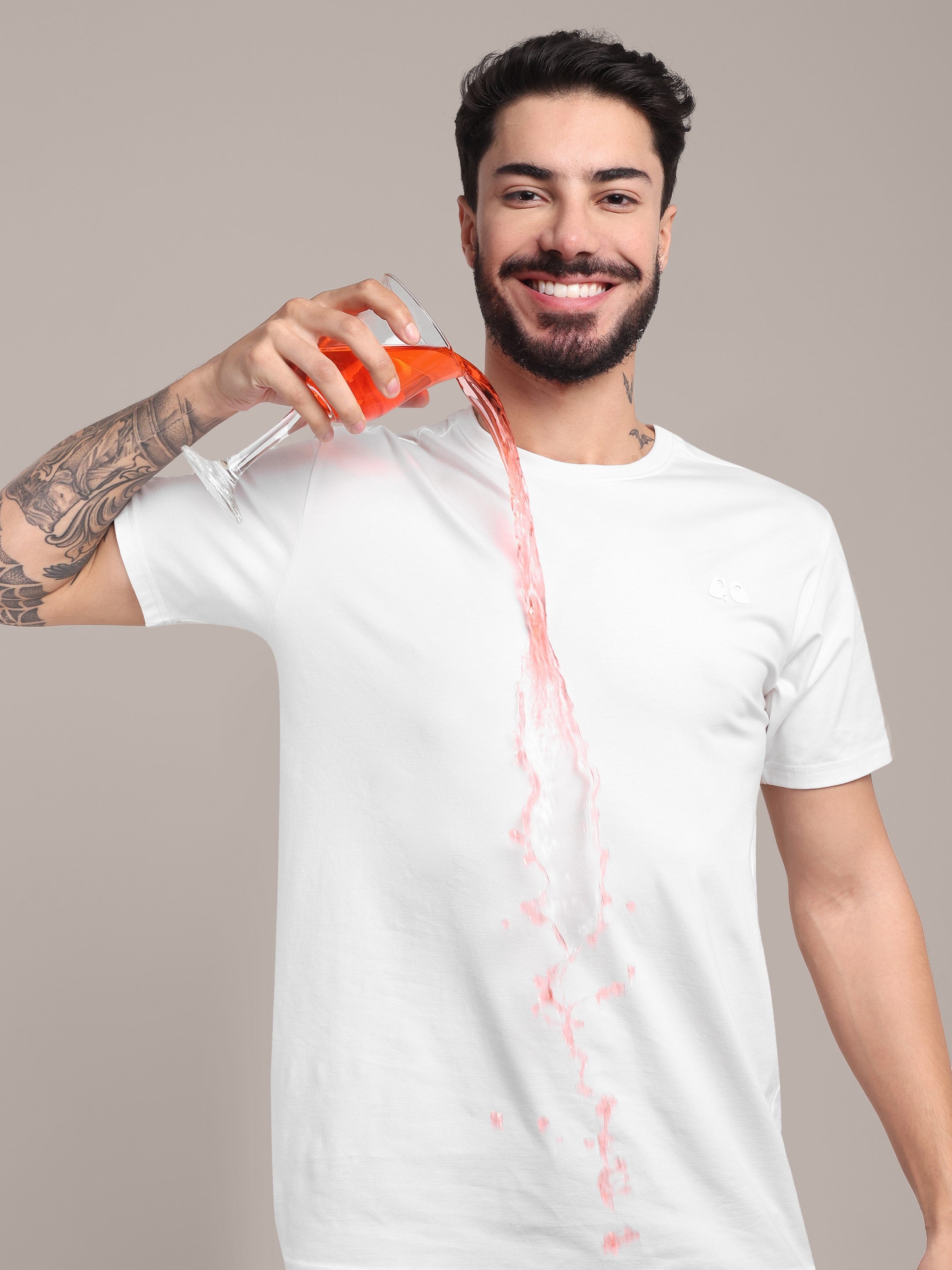 Men's White Anti-Stain Cotton Round Neck T-Shirt