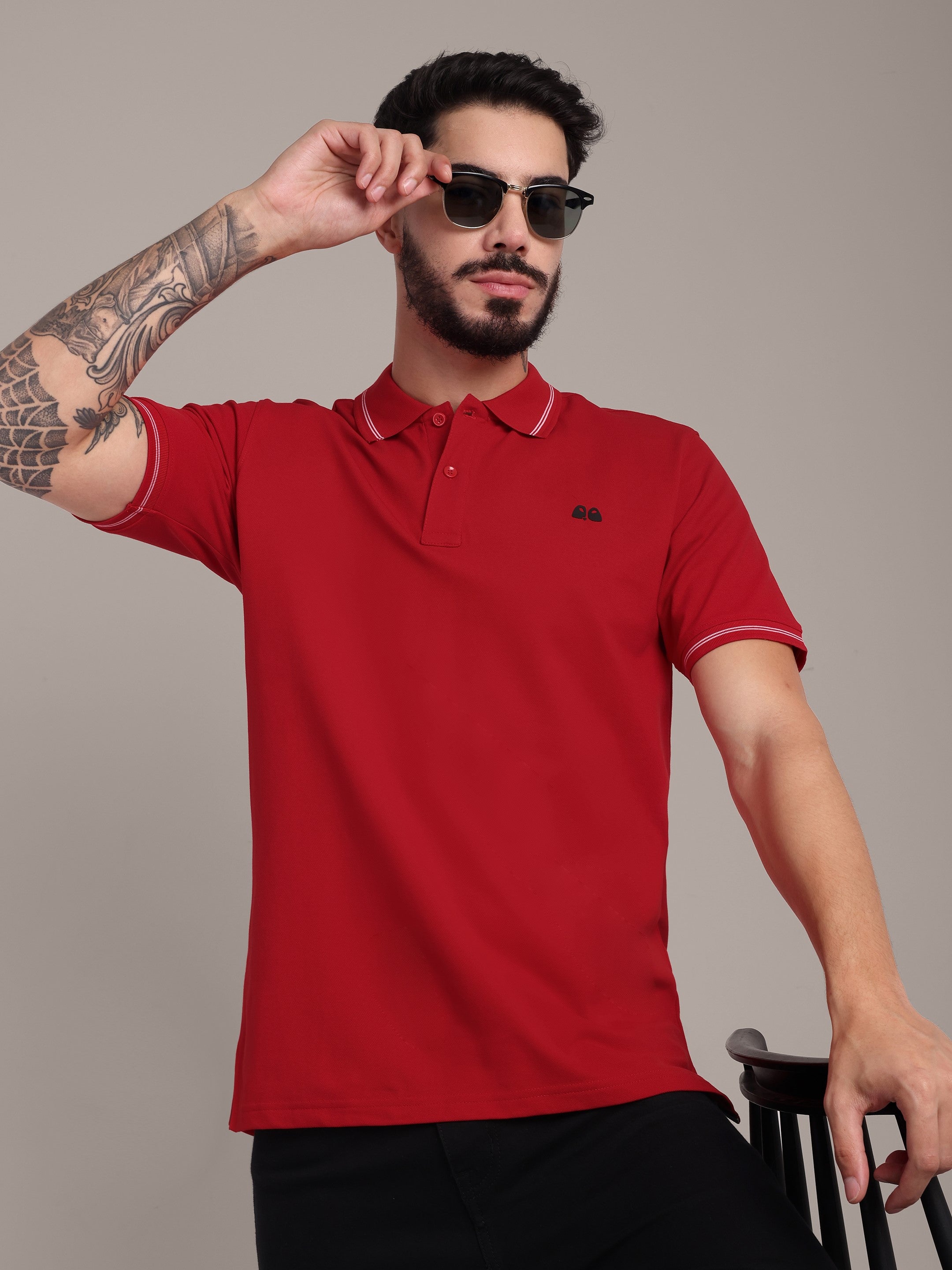 Men's Red Anti-Stain Cotton Polo T-Shirt