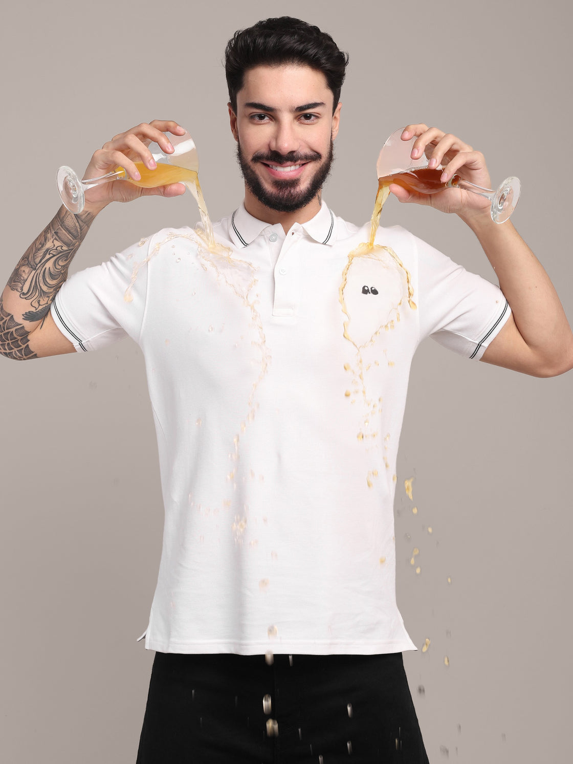 Men's White Anti-Stain Cotton Polo T-Shirt