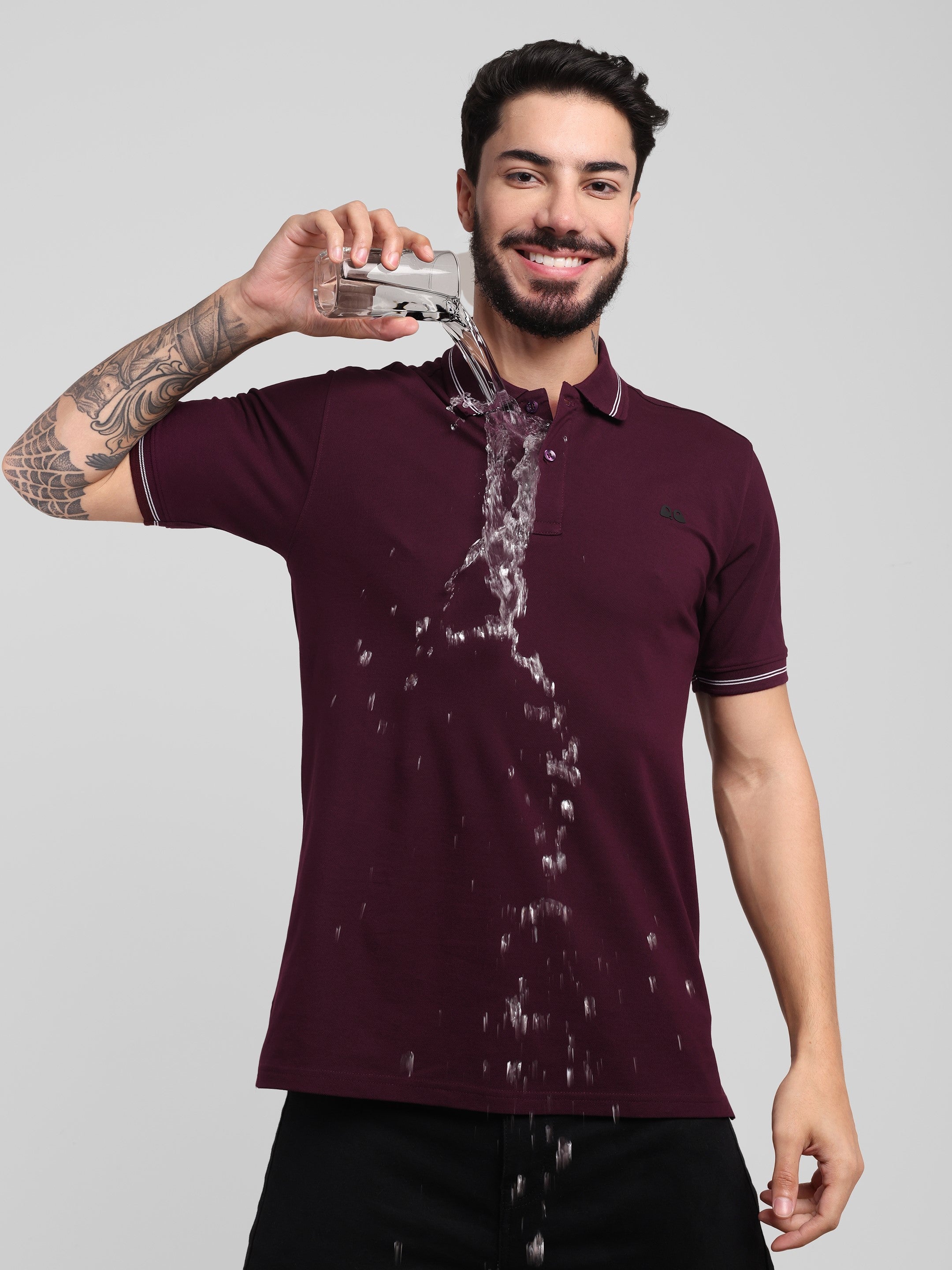 Men's Wine Anti-Stain Anti-Odor Cotton Polo T-Shirt