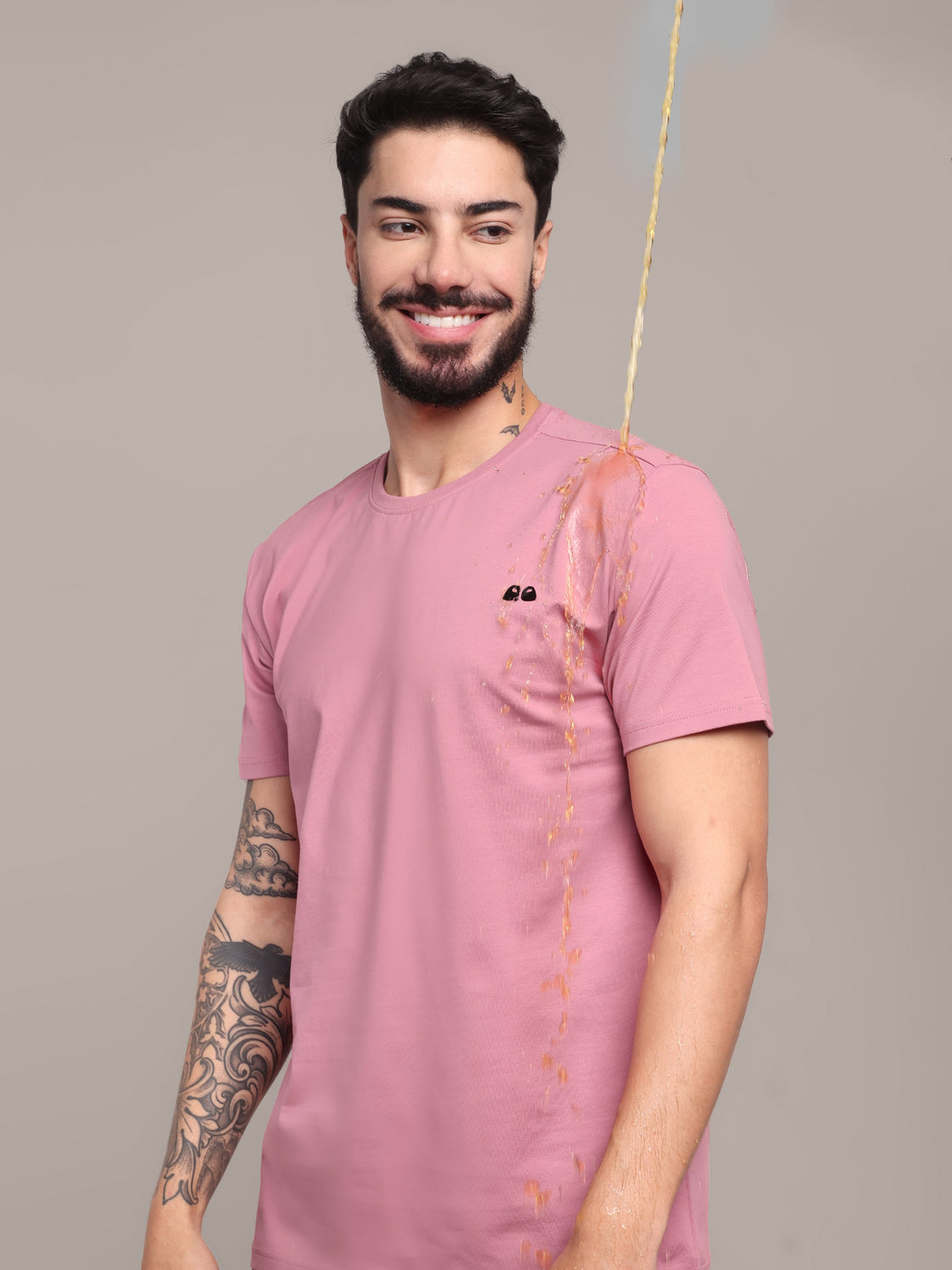 VANDEE Men's Mauve Anti-Stain Cotton Round Neck T-Shirt