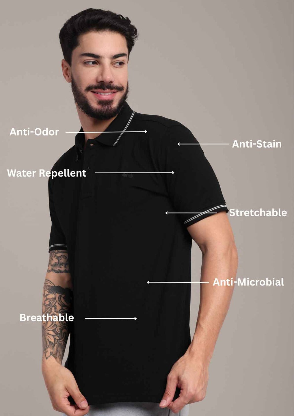 Men's Black Anti-Stain Cotton Polo T-Shirt
