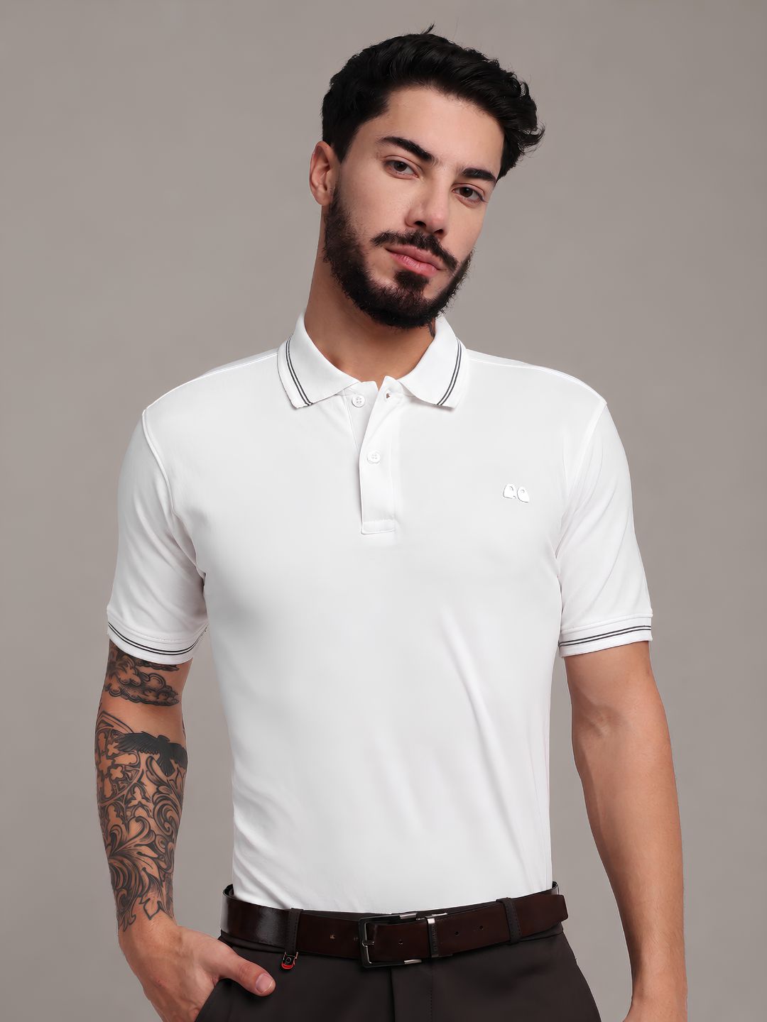 Men's White Anti-Stain Anti-Odor Cotton Polo T-Shirt