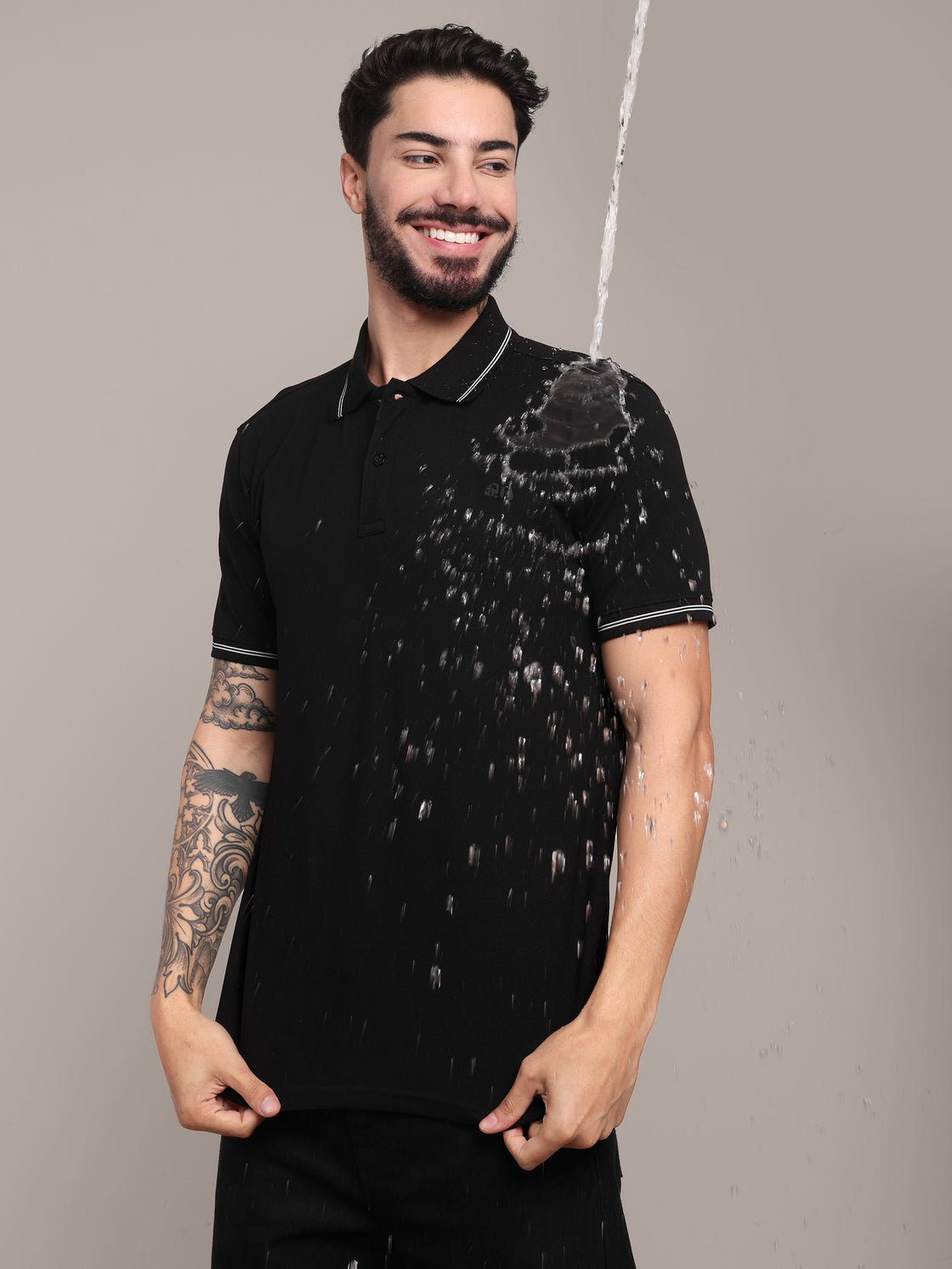 Men's Black Anti-Stain Cotton Polo T-Shirt
