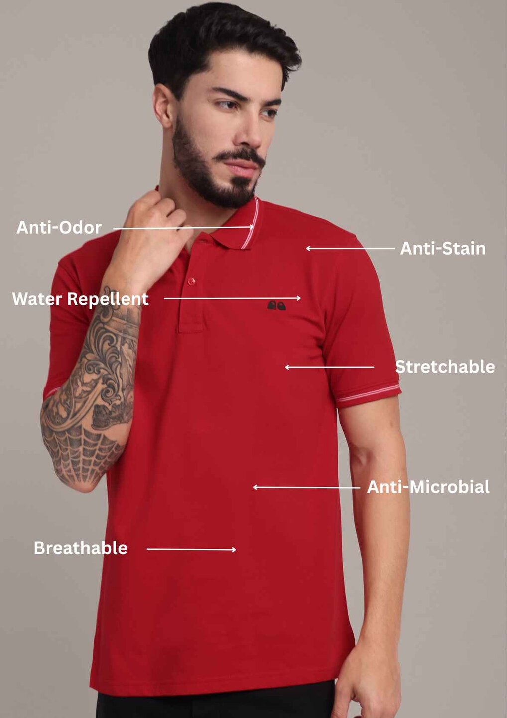 Men's Red Anti-Stain Cotton Polo T-Shirt