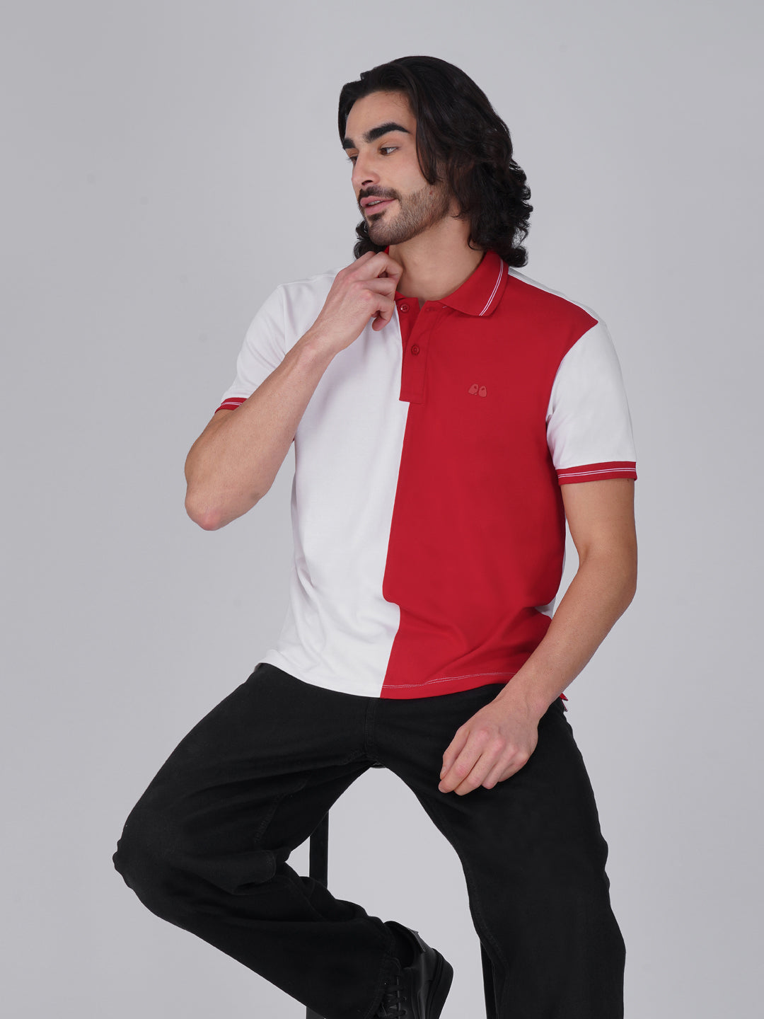 Men's Organic Cotton Polo T-Shirt with Anti Stain, Anti Microbial Protection, Stain Release -  Red & White