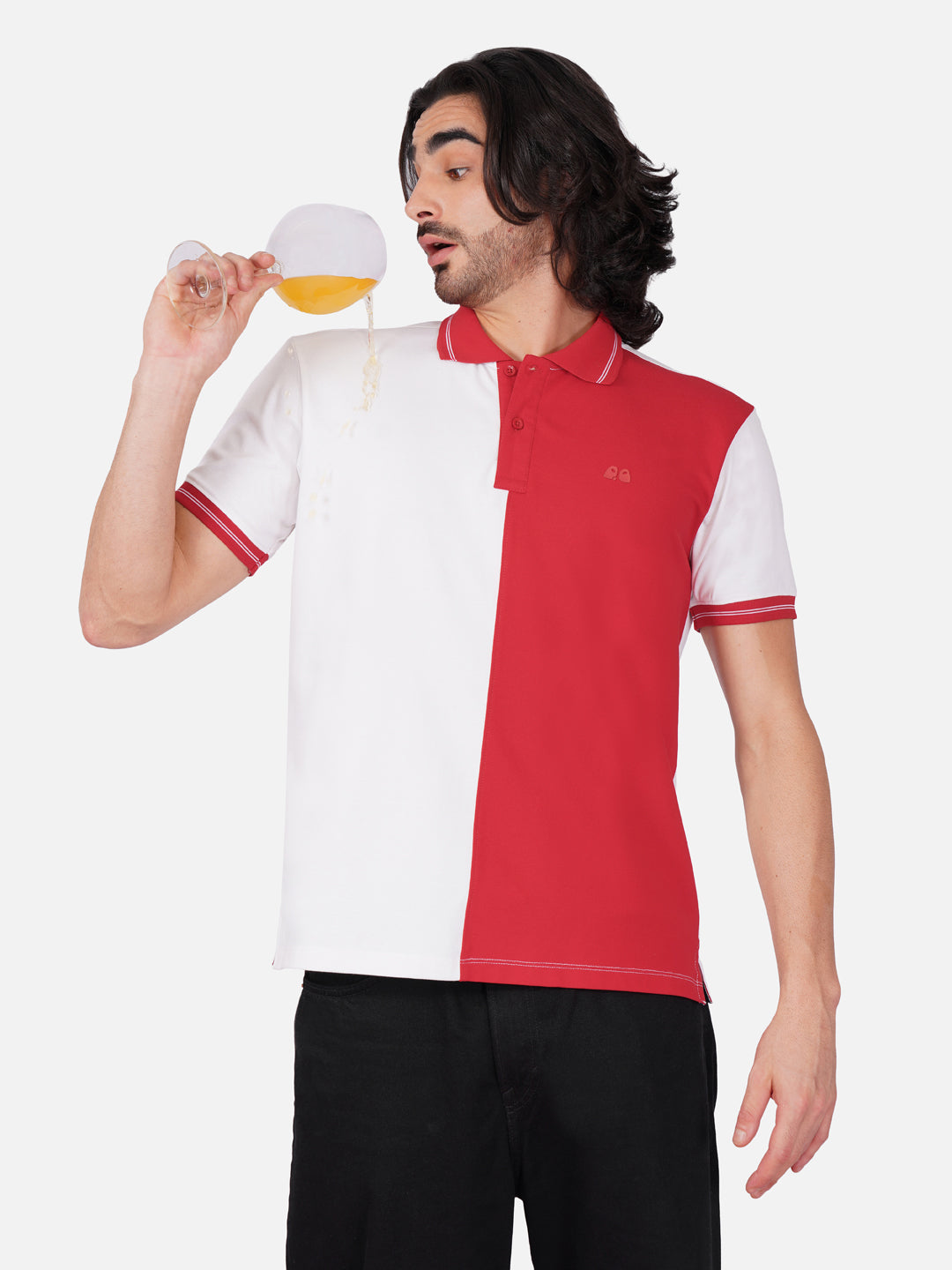 Men's Organic Cotton Polo T-Shirt with Anti Stain, Anti Microbial Protection, Stain Release -  Red & White