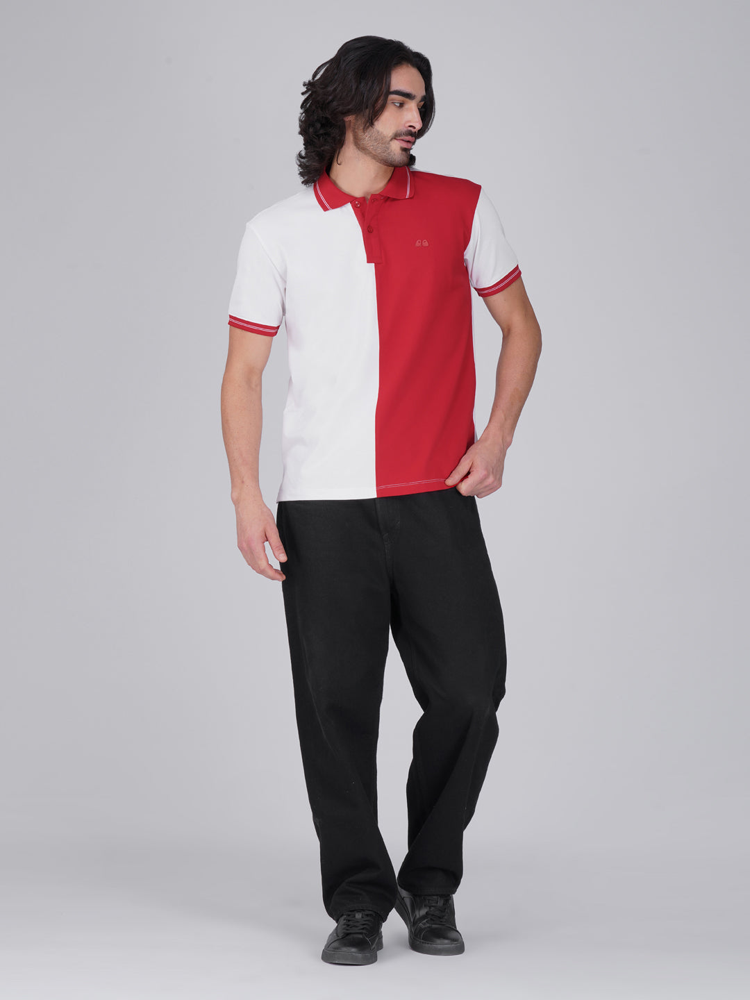 Men's Organic Cotton Polo T-Shirt with Anti Stain, Anti Microbial Protection, Stain Release -  Red & White