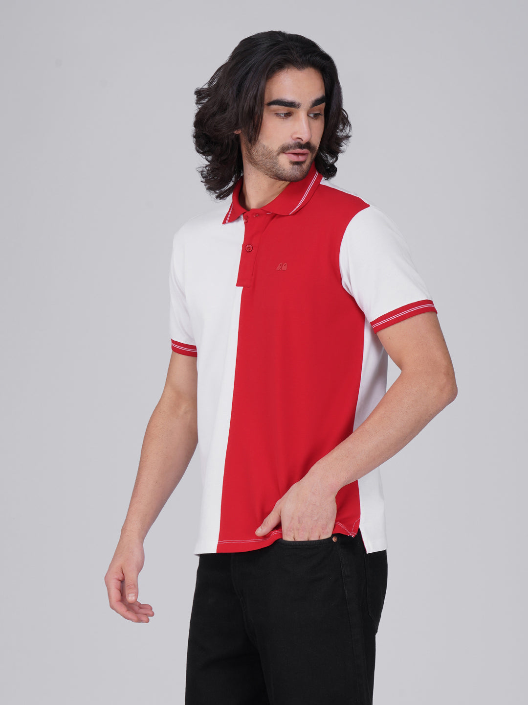 Men's Organic Cotton Polo T-Shirt with Anti Stain, Anti Microbial Protection, Stain Release -  Red & White