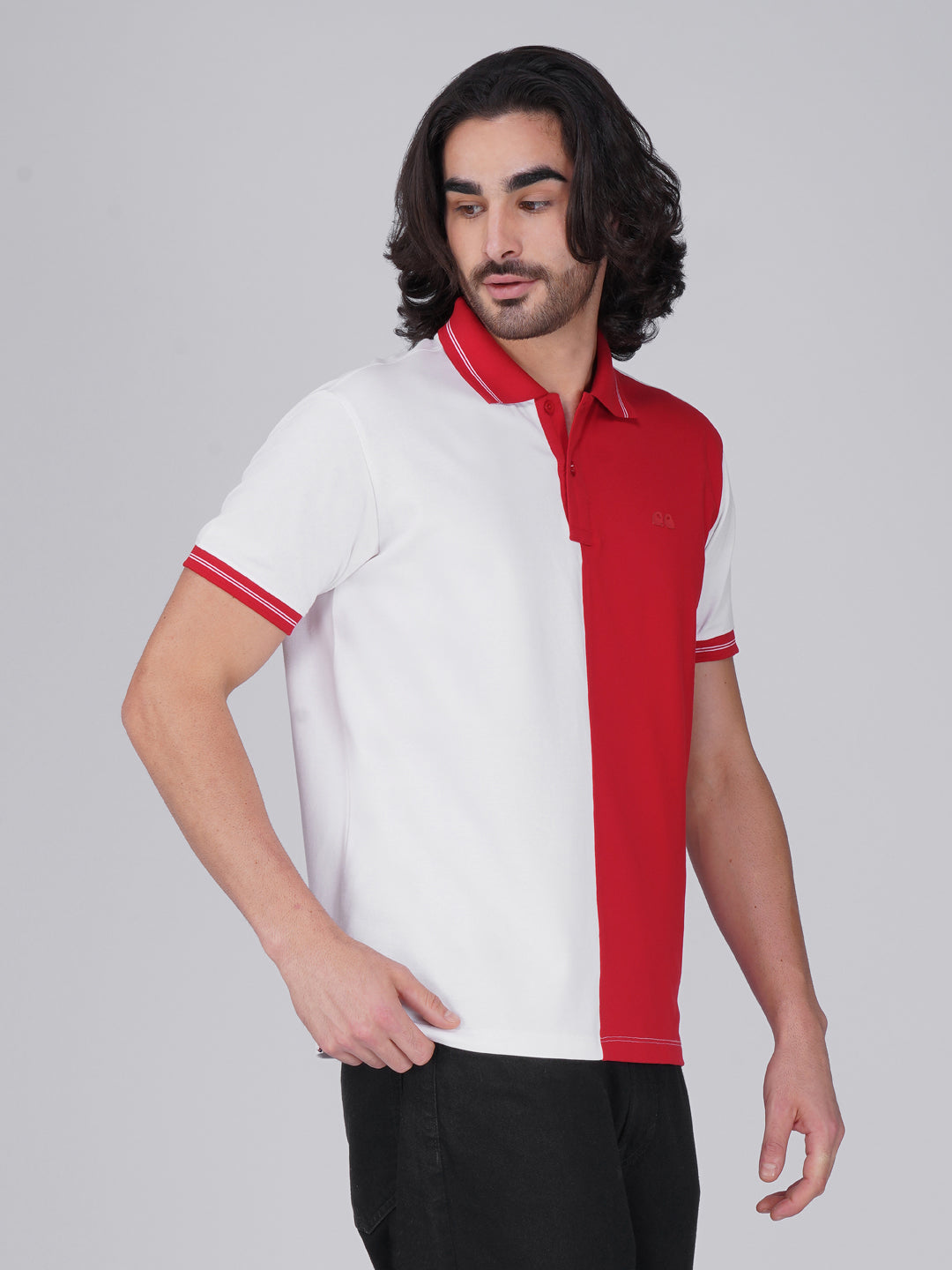 Men's Organic Cotton Polo T-Shirt with Anti Stain, Anti Microbial Protection, Stain Release -  Red & White