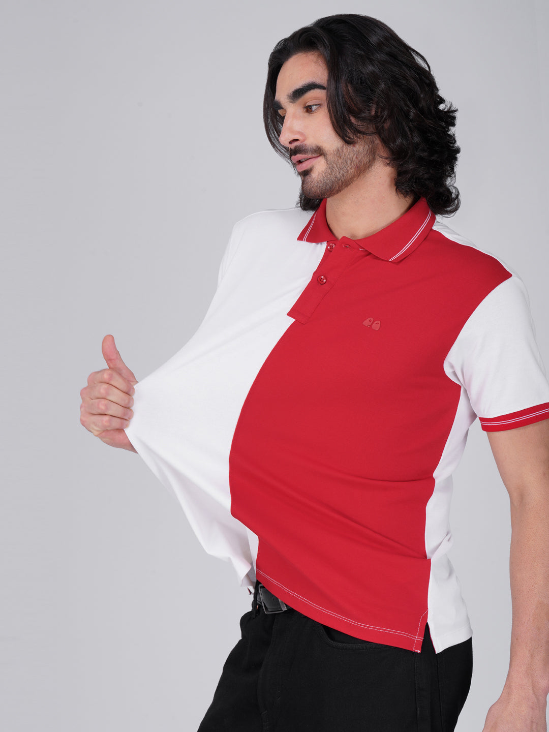 Men's Organic Cotton Polo T-Shirt with Anti Stain, Anti Microbial Protection, Stain Release -  Red & White