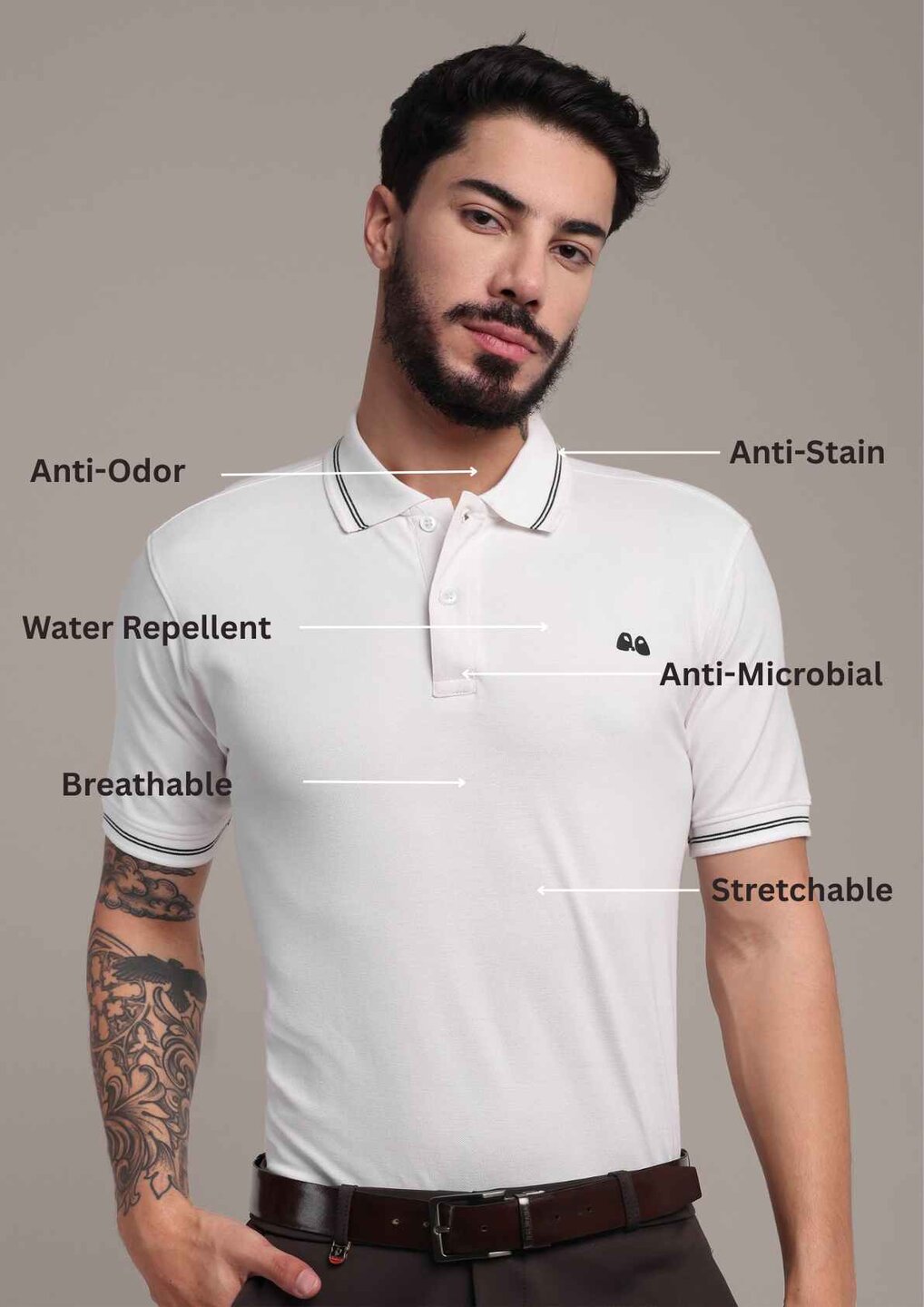 Men's White Anti-Stain Cotton Polo T-Shirt