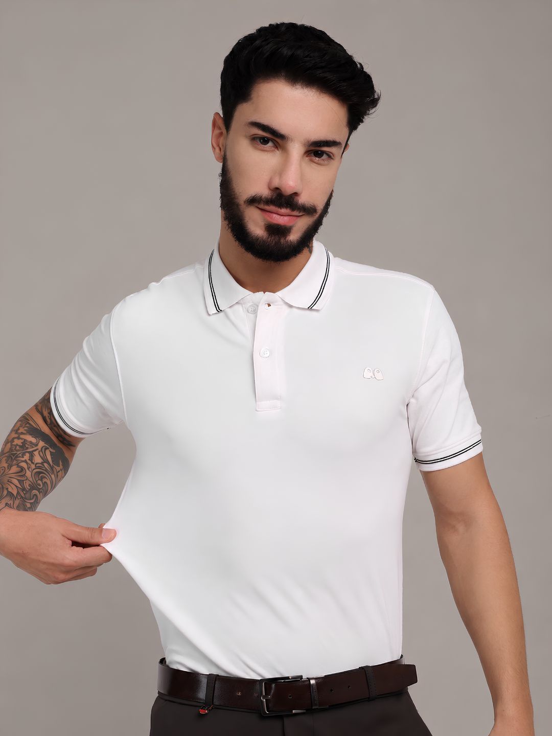 Men's White Anti-Stain Anti-Odor Cotton Polo T-Shirt