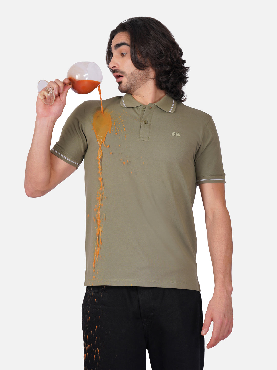 Men's Olive Green Anti-Stain Anti-Odor Cotton Polo T-Shirt