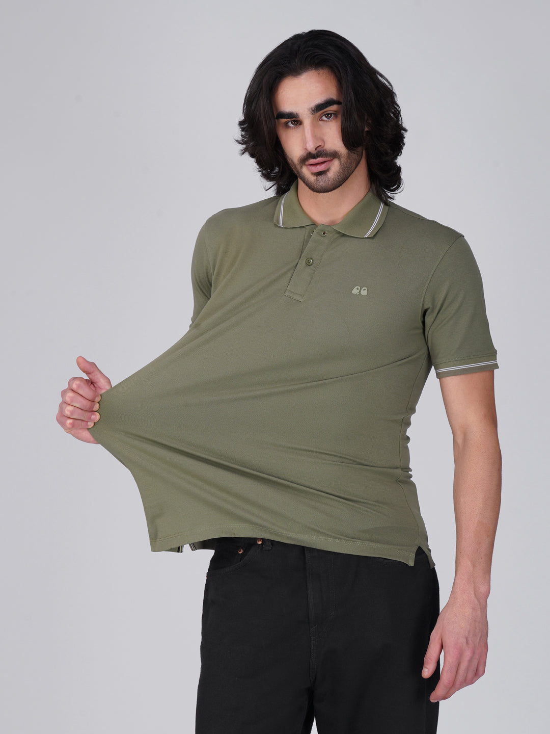 Men's Olive Green Anti-Stain Anti-Odor Cotton Polo T-Shirt