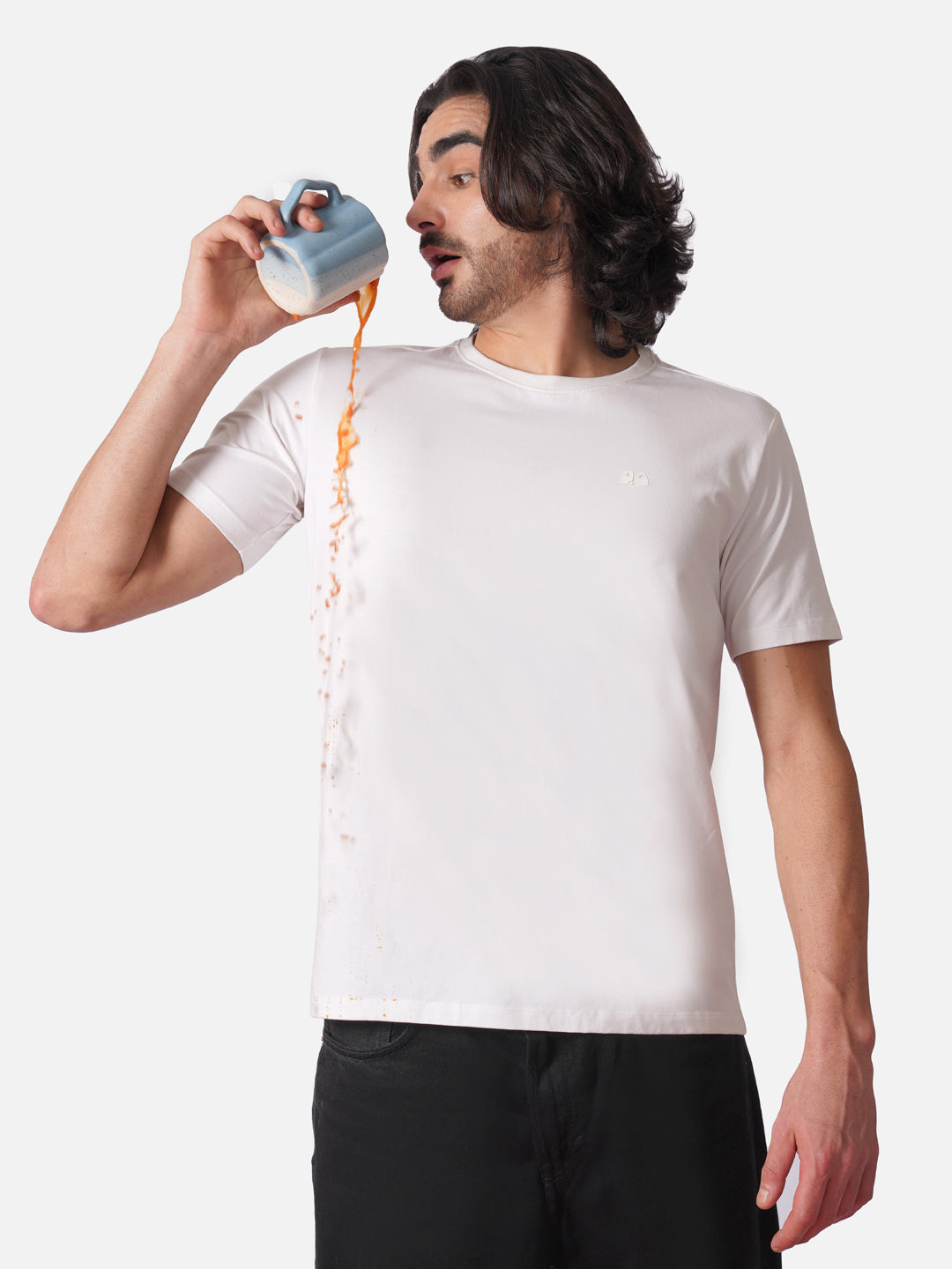 Men's White Anti-Stain Cotton Round Neck T-Shirt