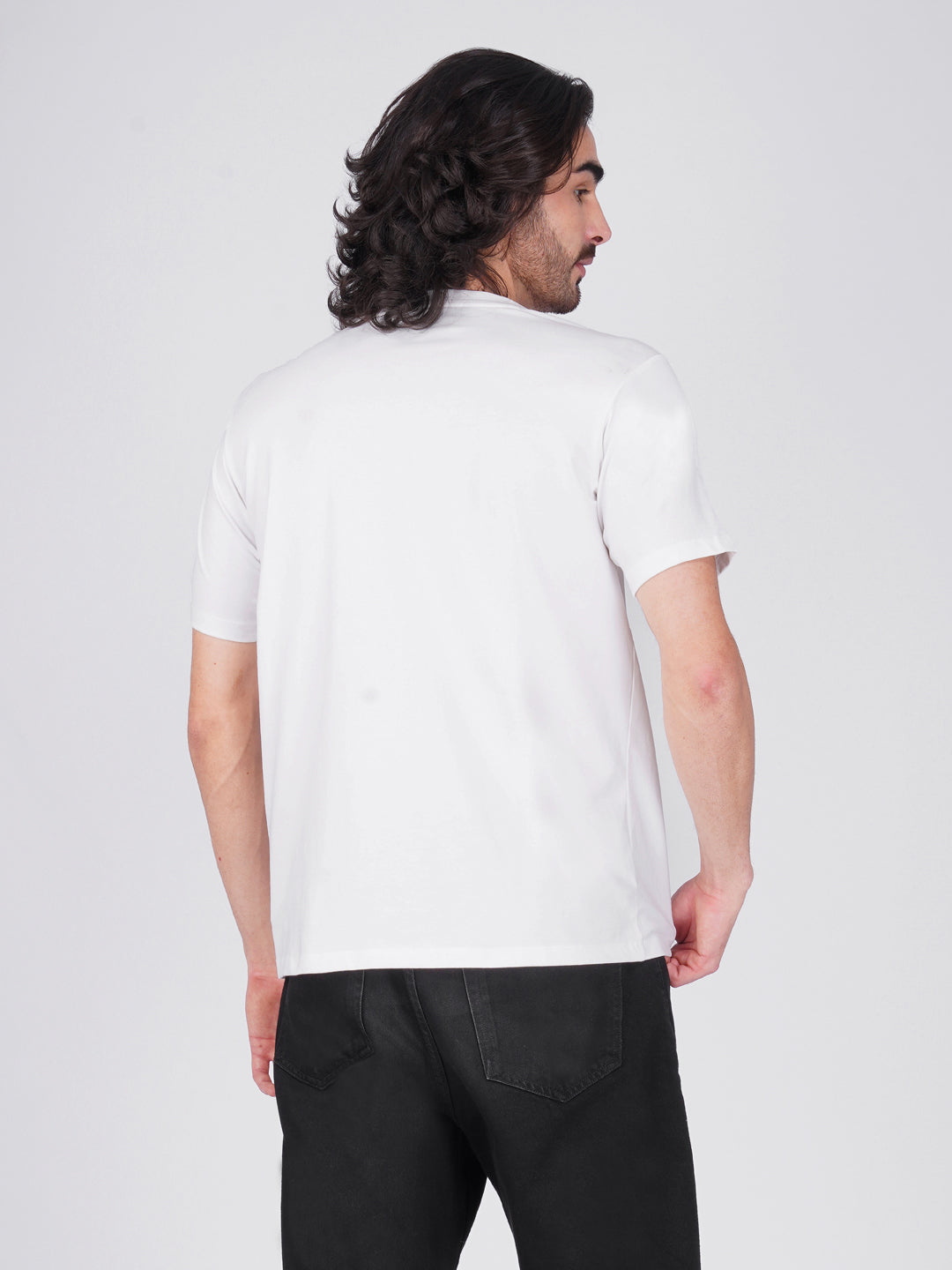 Men's White Anti-Stain Cotton Round Neck T-Shirt