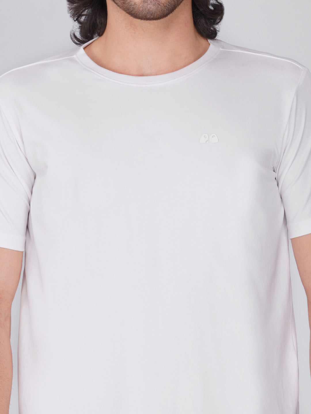 Men's White Anti-Stain Cotton Round Neck T-Shirt