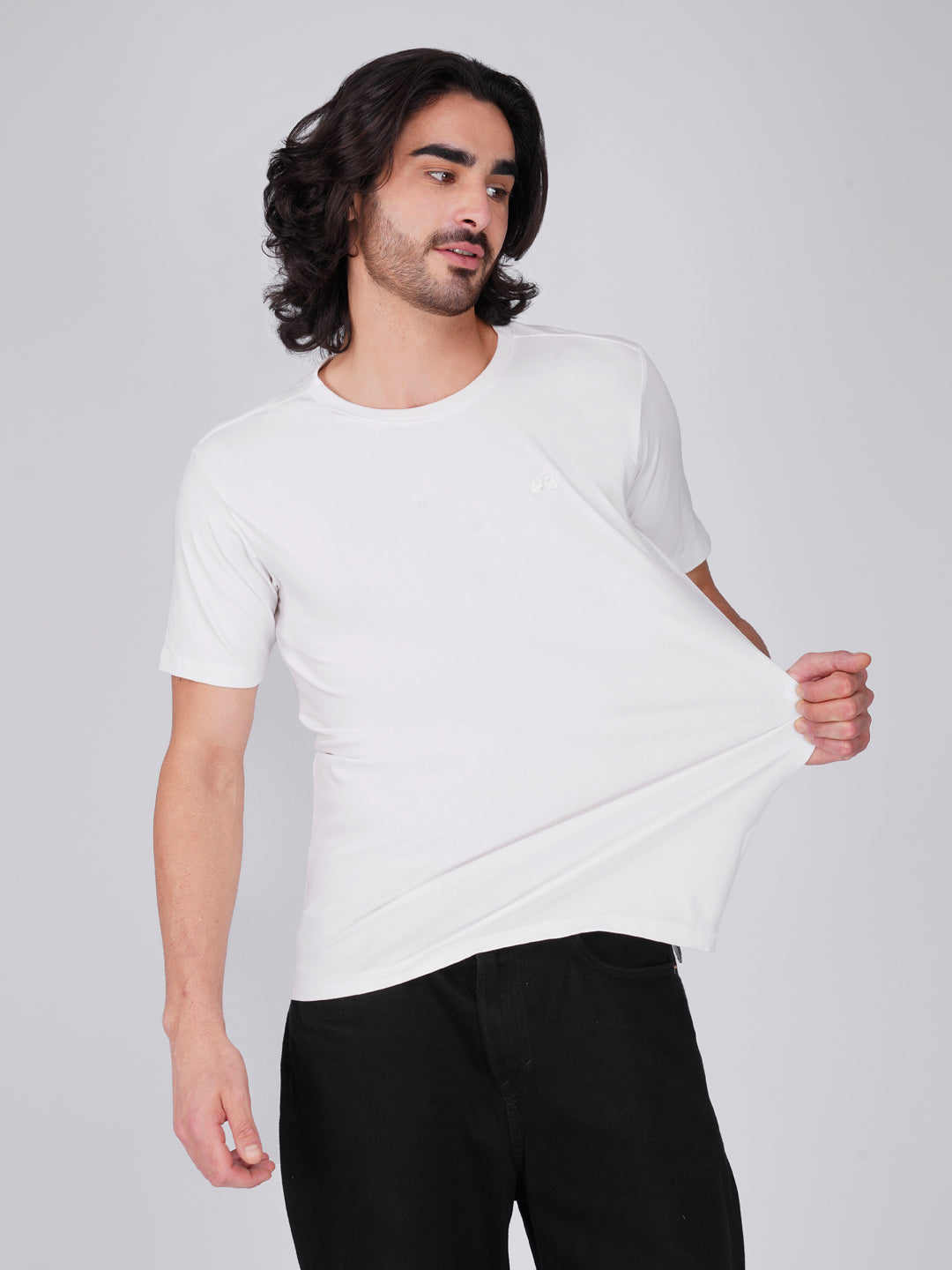 Men's White Anti-Stain Cotton Round Neck T-Shirt