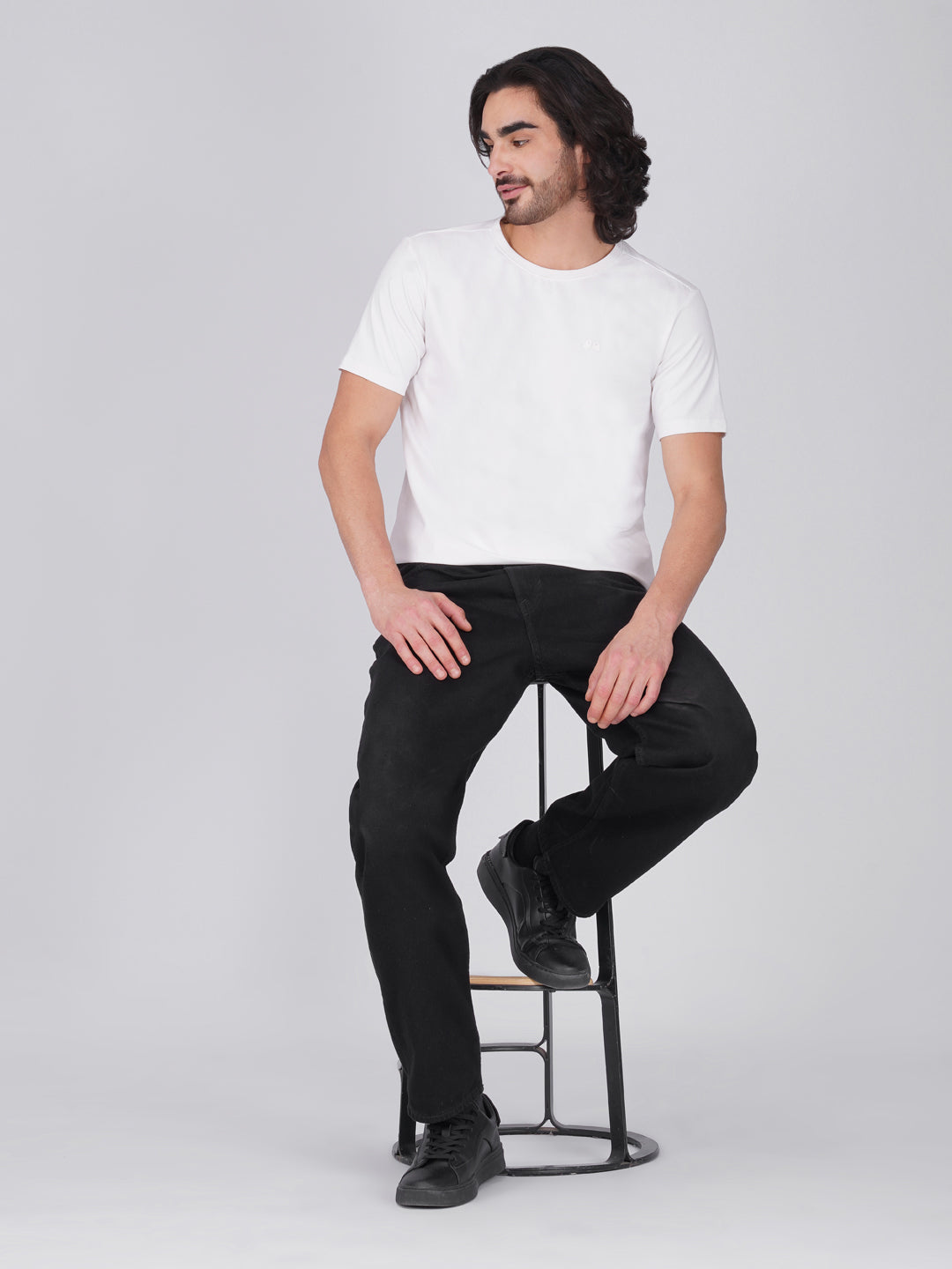 Men's White Anti-Stain Cotton Round Neck T-Shirt