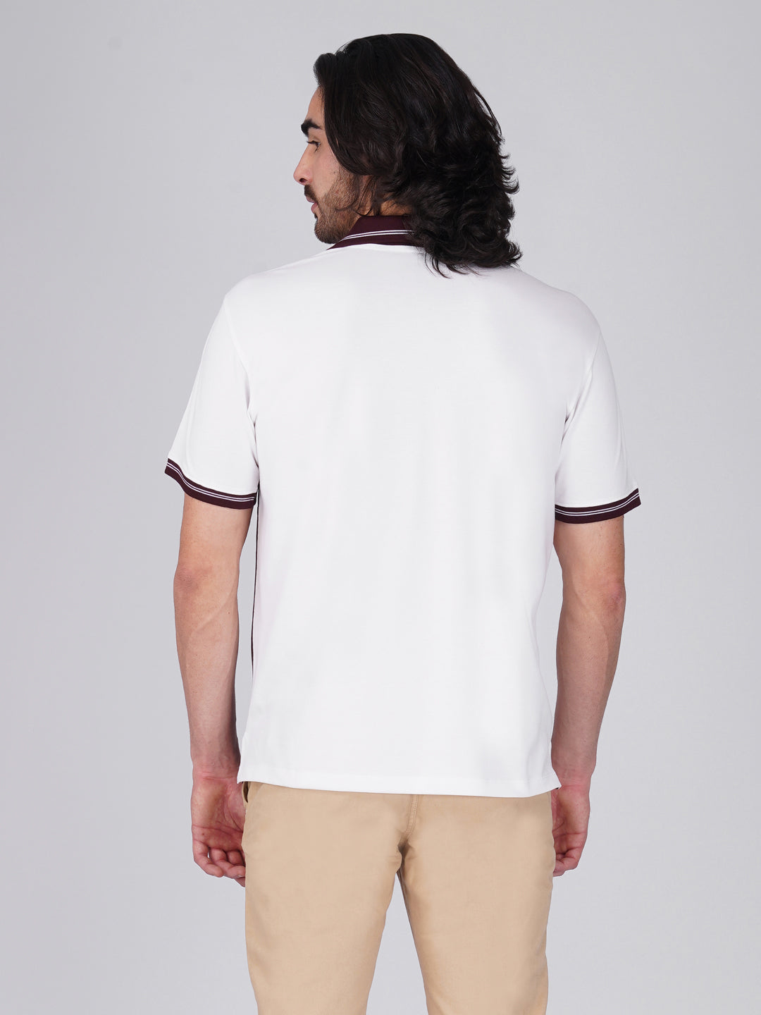Men's Organic Cotton Polo T-Shirt with Anti Stain, Anti-Microbial Protection, Stain-Release - Care Finish White and Wine