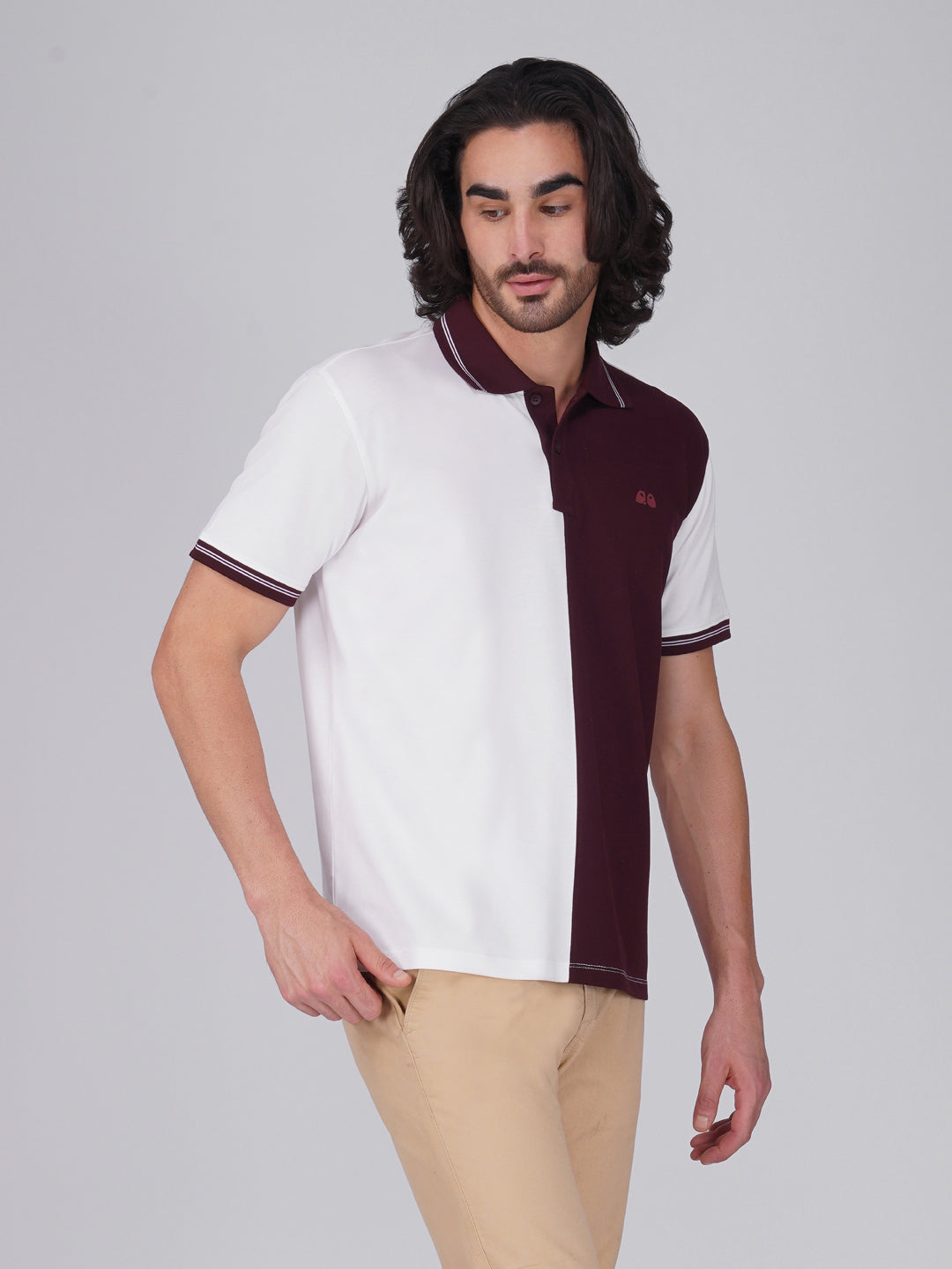 Men's Organic Cotton Polo T-Shirt with Anti Stain, Anti-Microbial Protection, Stain-Release - Care Finish White and Wine
