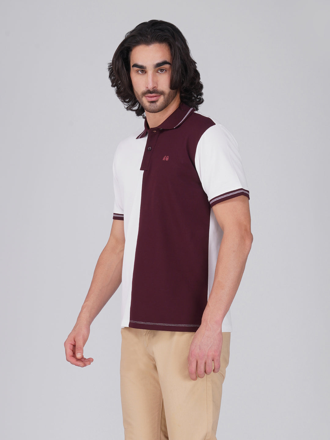 Men's Organic Cotton Polo T-Shirt with Anti Stain, Anti-Microbial Protection, Stain-Release - Care Finish White and Wine