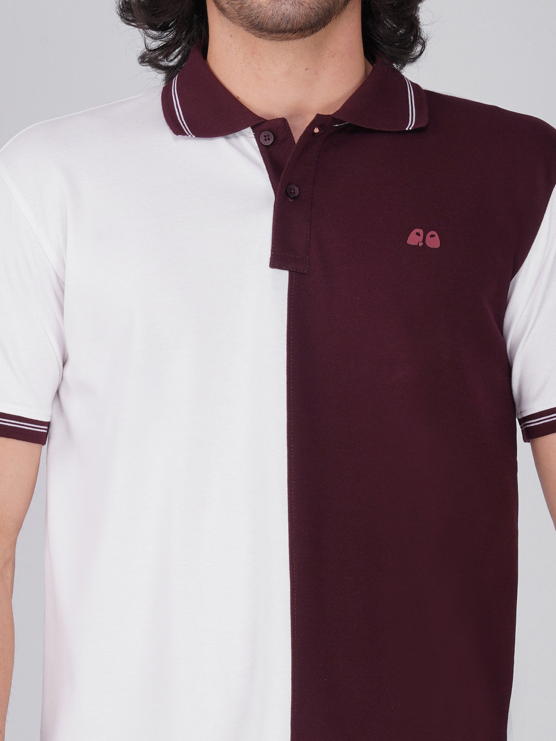 Men's Organic Cotton Polo T-Shirt with Anti Stain, Anti-Microbial Protection, Stain-Release - Care Finish White and Wine