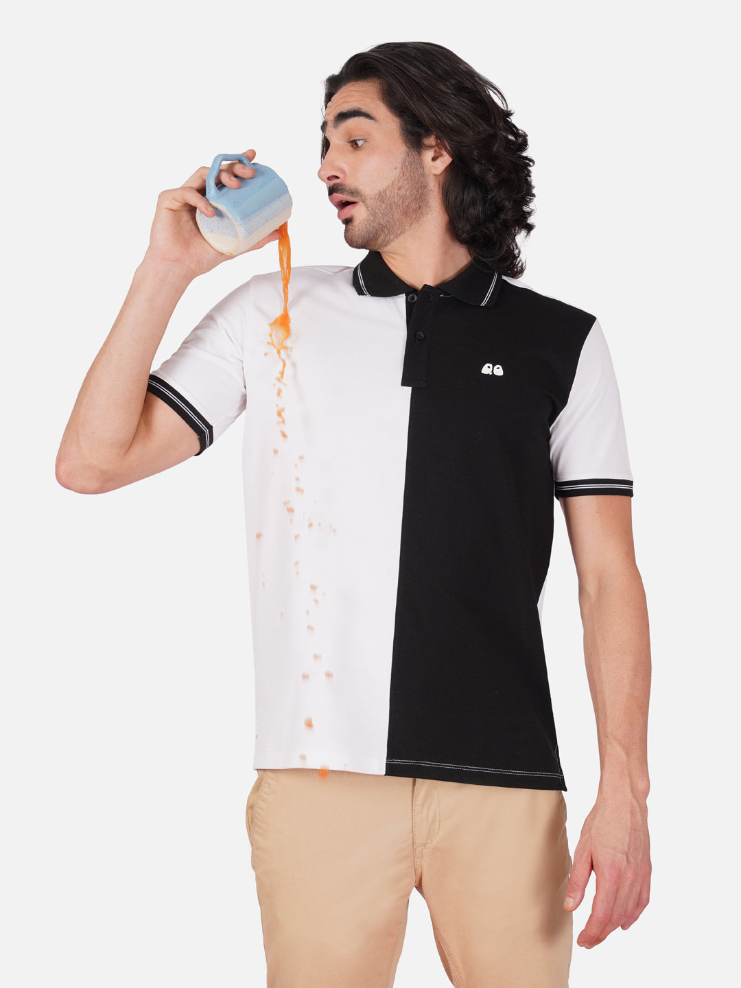Men's Organic Cotton Polo T-Shirt with Anti Stain, Anti Microbial Protection, Stain Release - White & Black