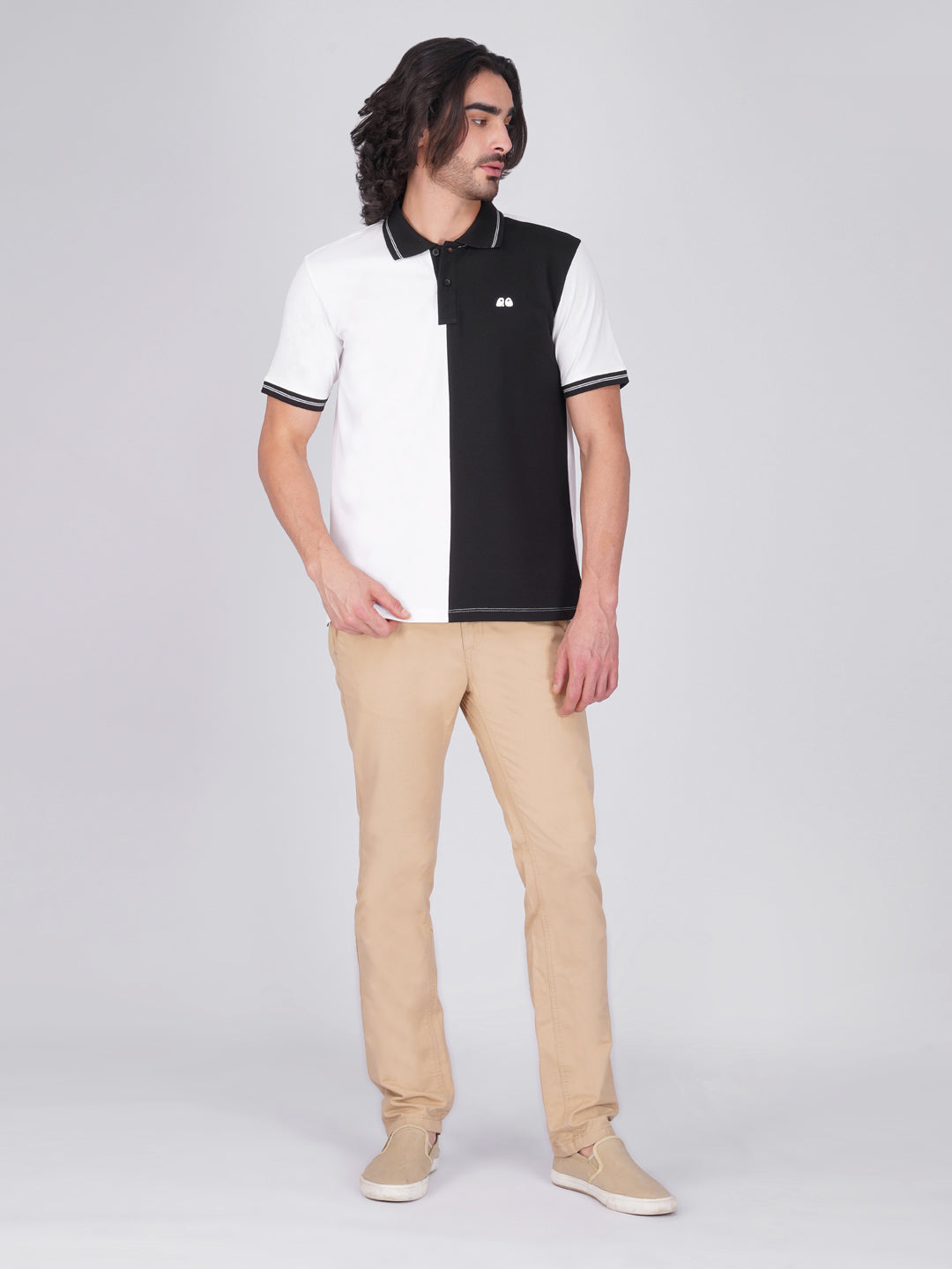 Men's Organic Cotton Polo T-Shirt with Anti Stain, Anti Microbial Protection, Stain Release - White & Black