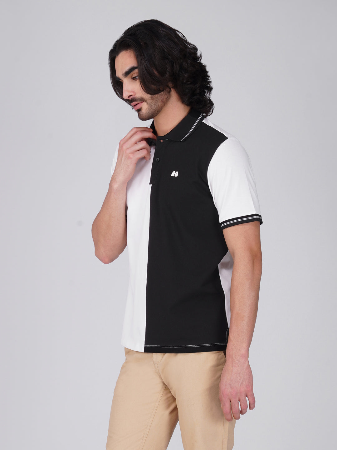 Men's Organic Cotton Polo T-Shirt with Anti Stain, Anti Microbial Protection, Stain Release - White & Black