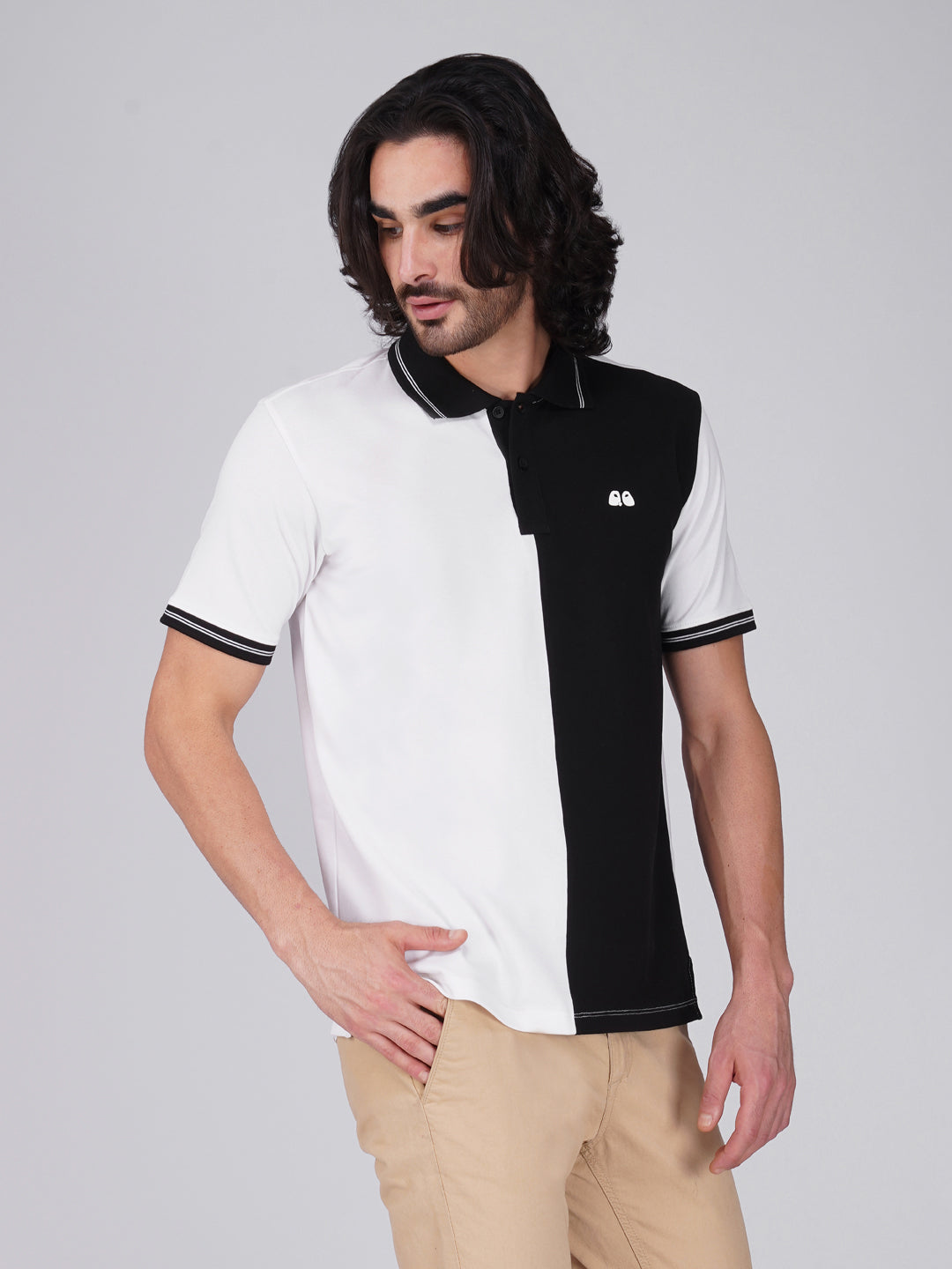 Men's Organic Cotton Polo T-Shirt with Anti Stain, Anti Microbial Protection, Stain Release - White & Black