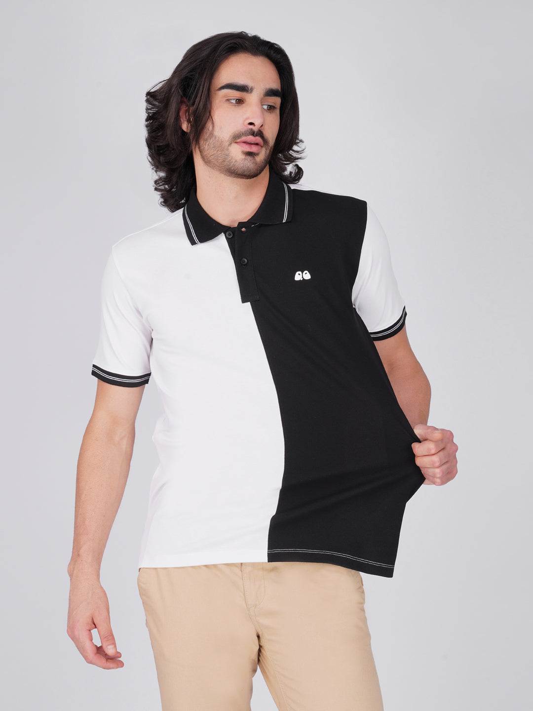 Men's Organic Cotton Polo T-Shirt with Anti Stain, Anti Microbial Protection, Stain Release - White & Black
