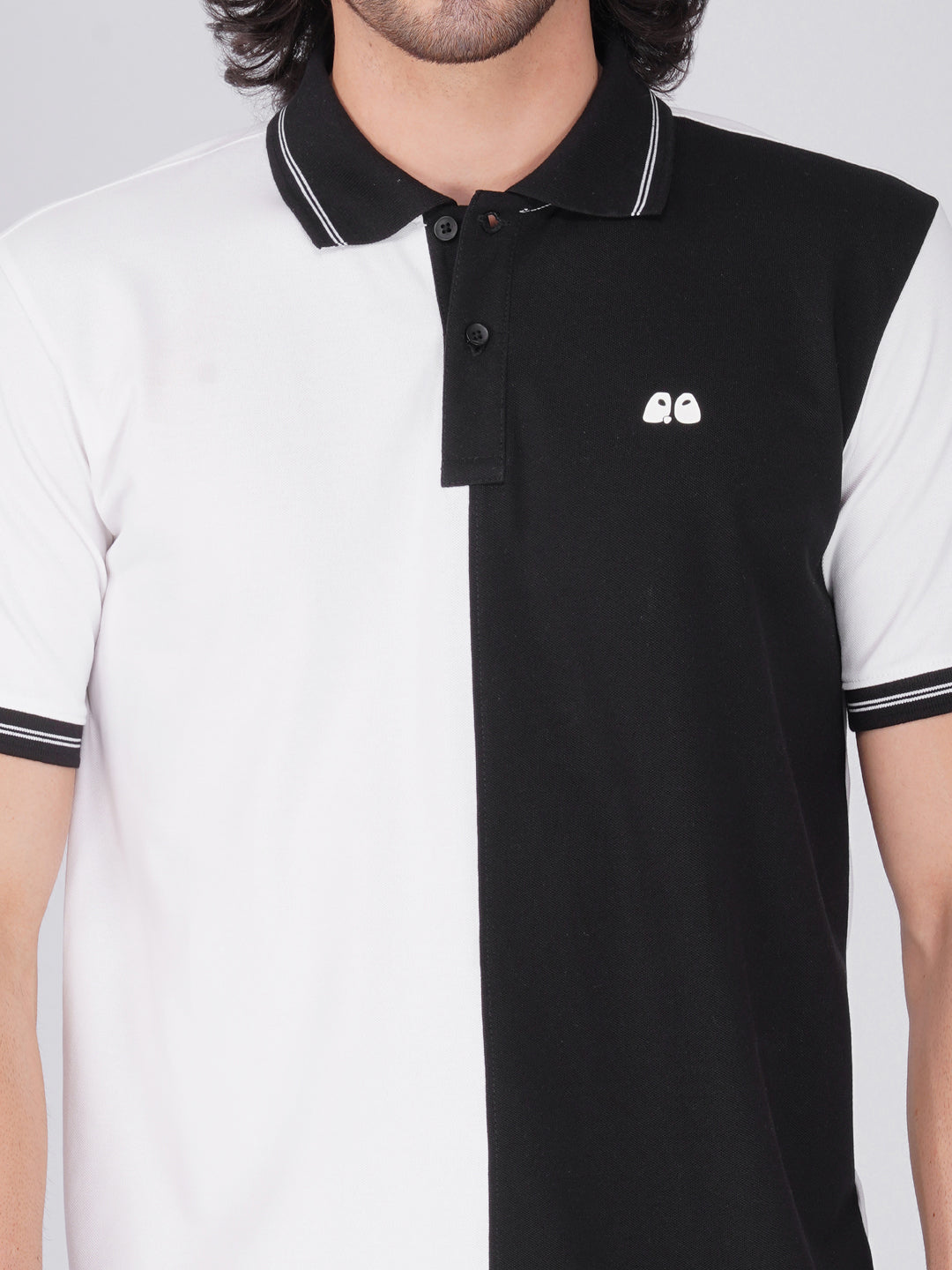 Men's Organic Cotton Polo T-Shirt with Anti Stain, Anti Microbial Protection, Stain Release - White & Black