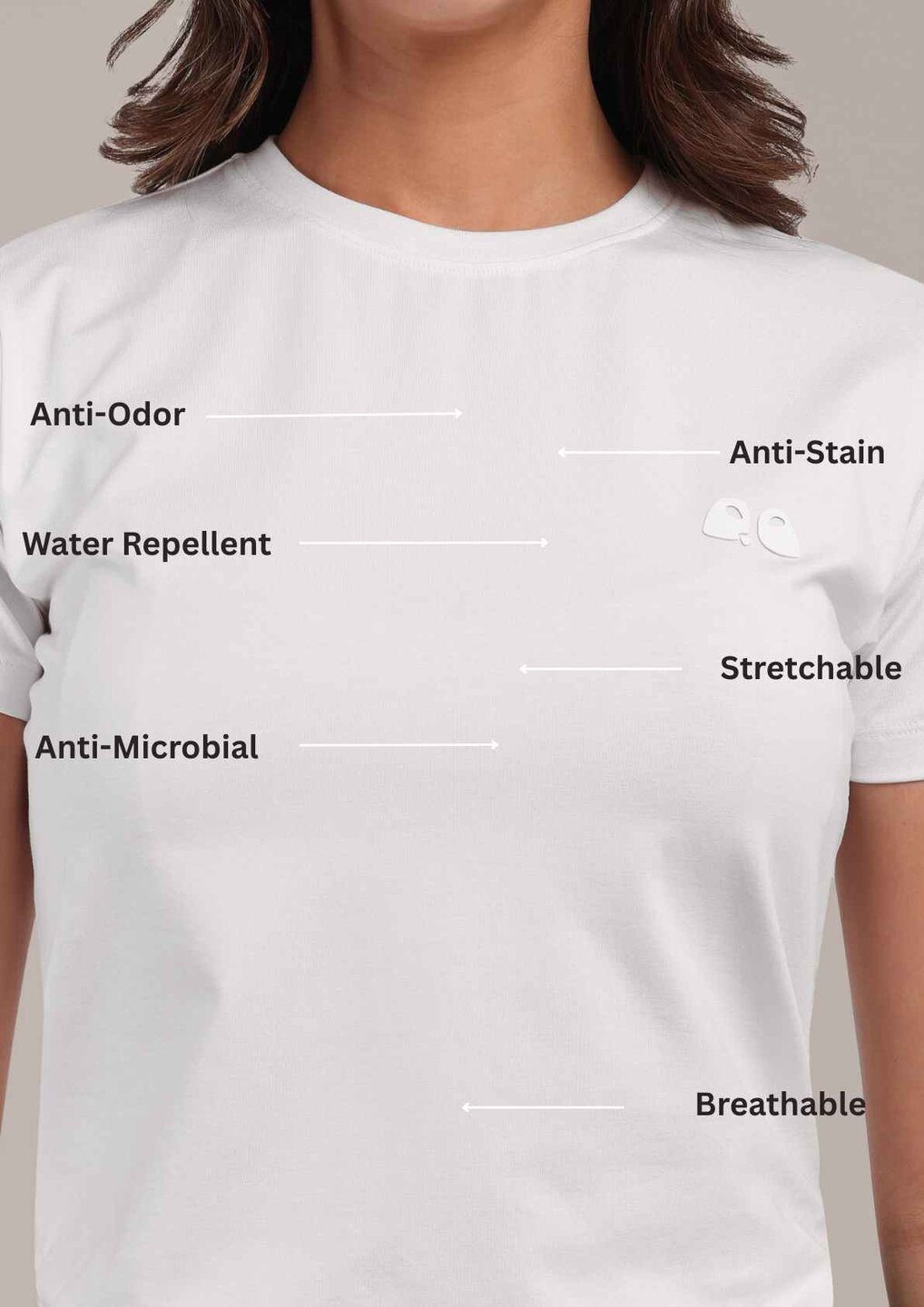 Woman White Anti-Stain Cotton Round-Neck T-Shirt
