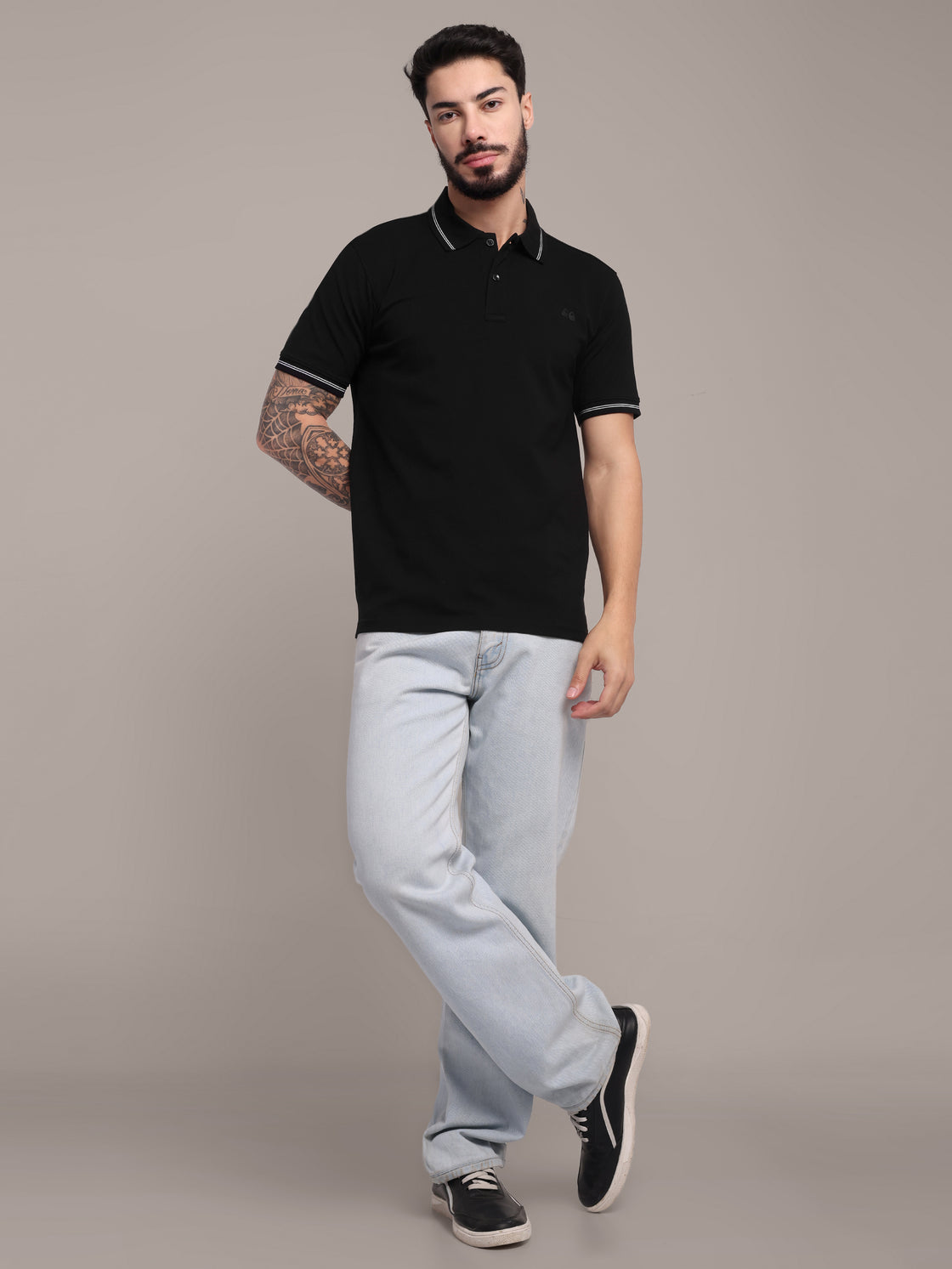 Men's Black Anti-Stain Cotton Polo T-Shirt