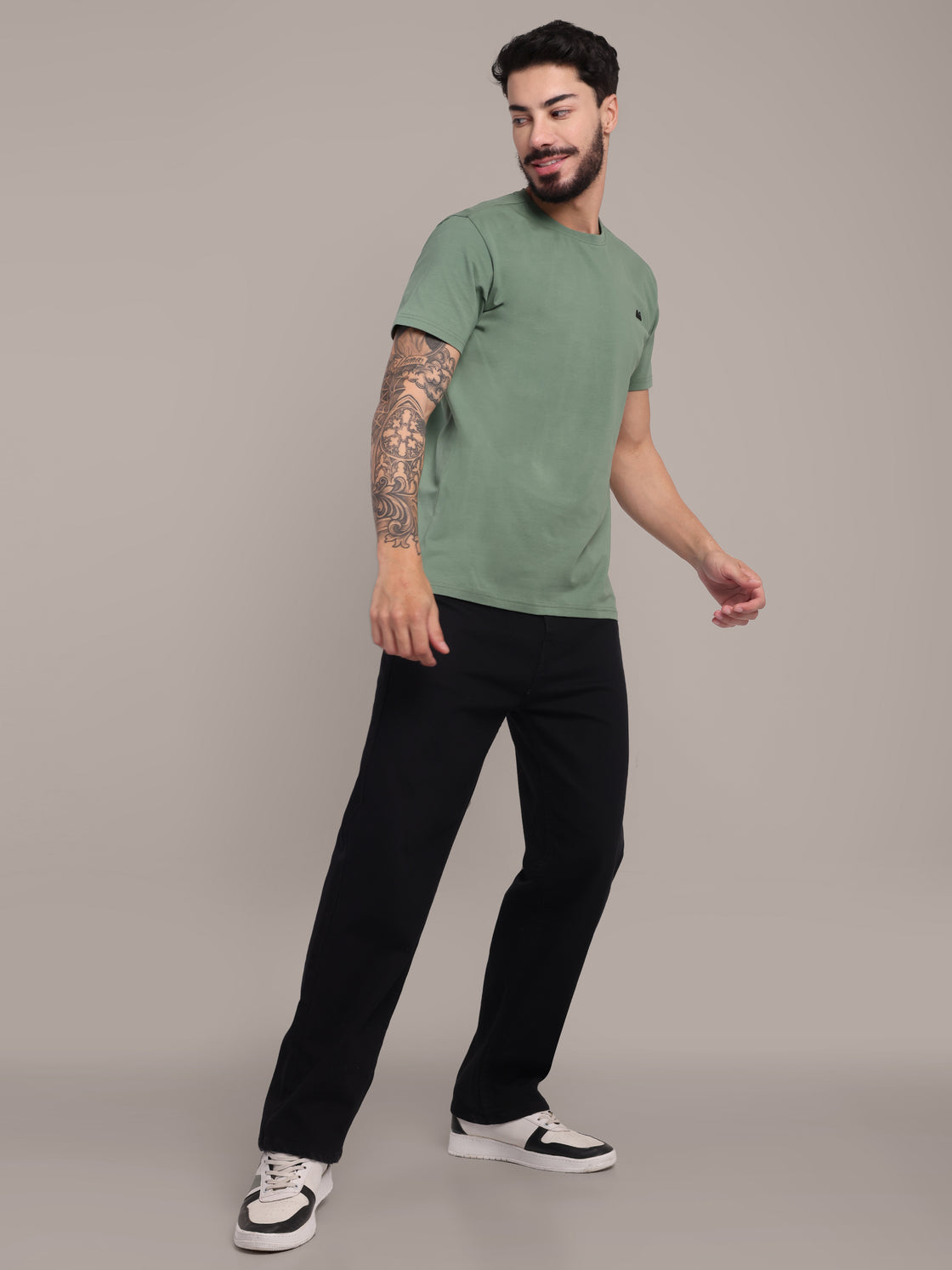 Men's Green Anti-Stain Cotton Round Neck T-Shirt
