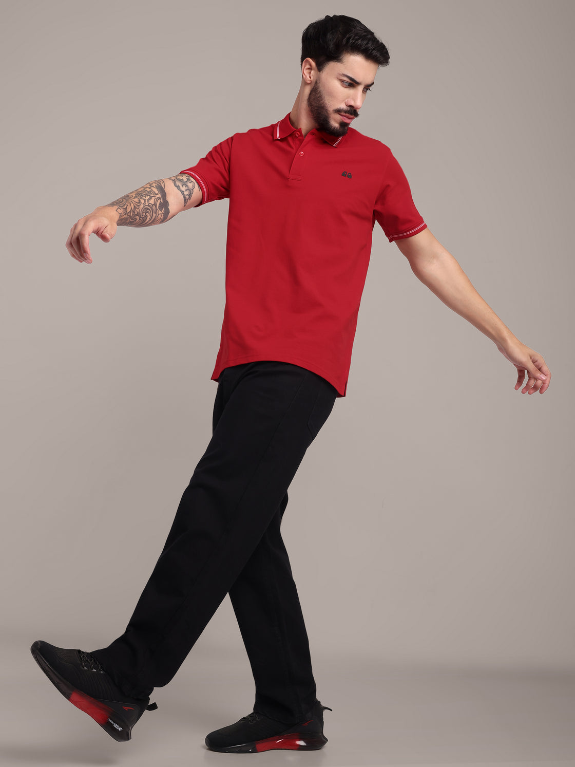 Men's Red Anti-Stain Cotton Polo T-Shirt