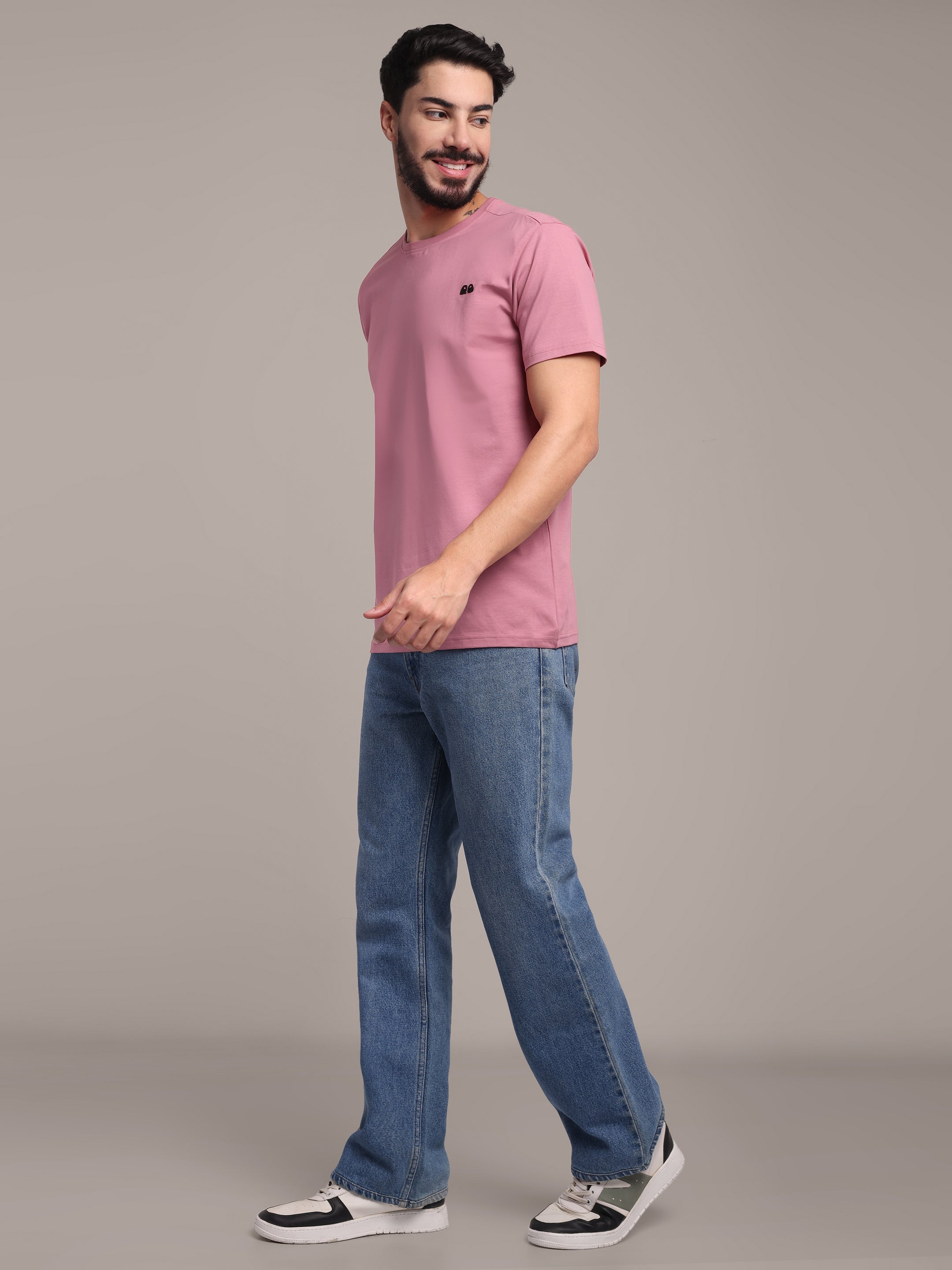 VANDEE Men's Mauve Anti-Stain Cotton Round Neck T-Shirt