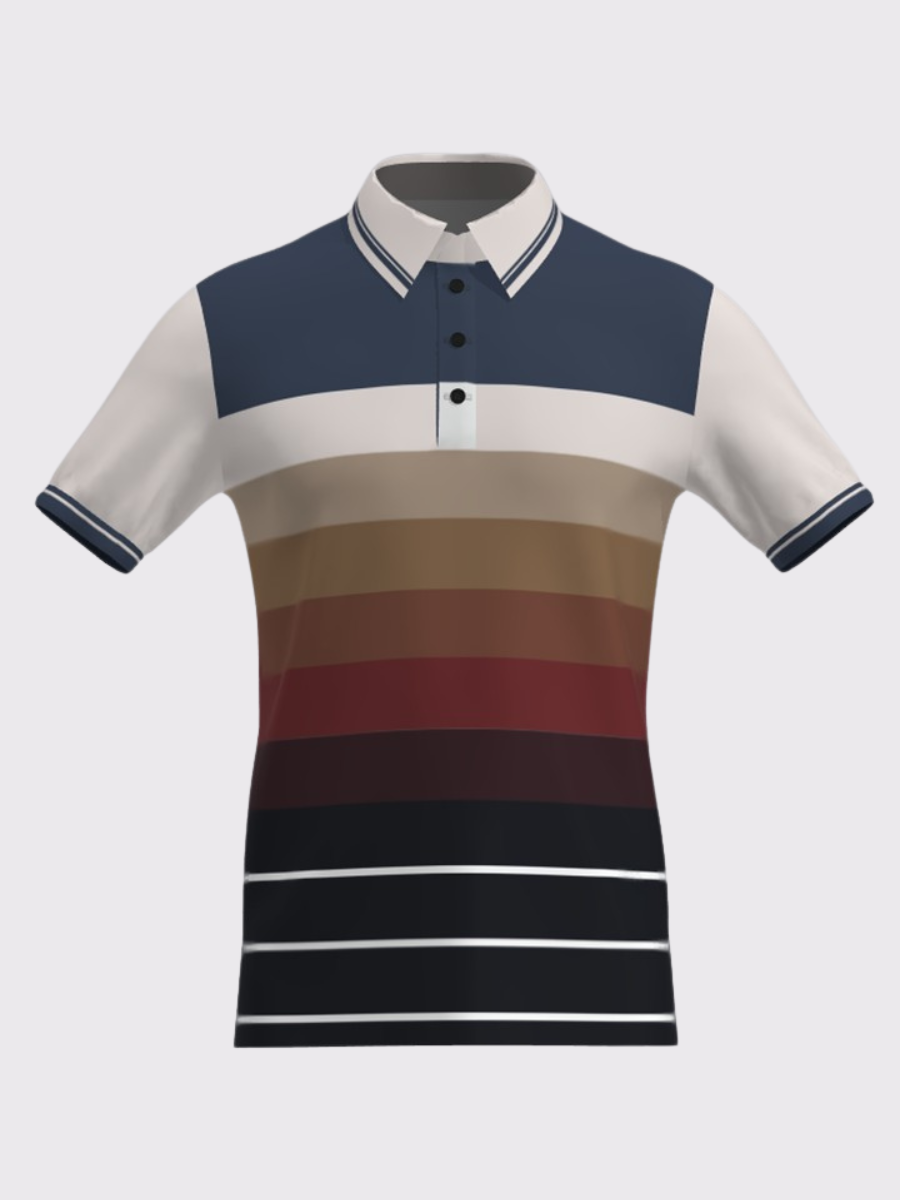 VANDEE - Gradient Striped Polo T-Shirt
