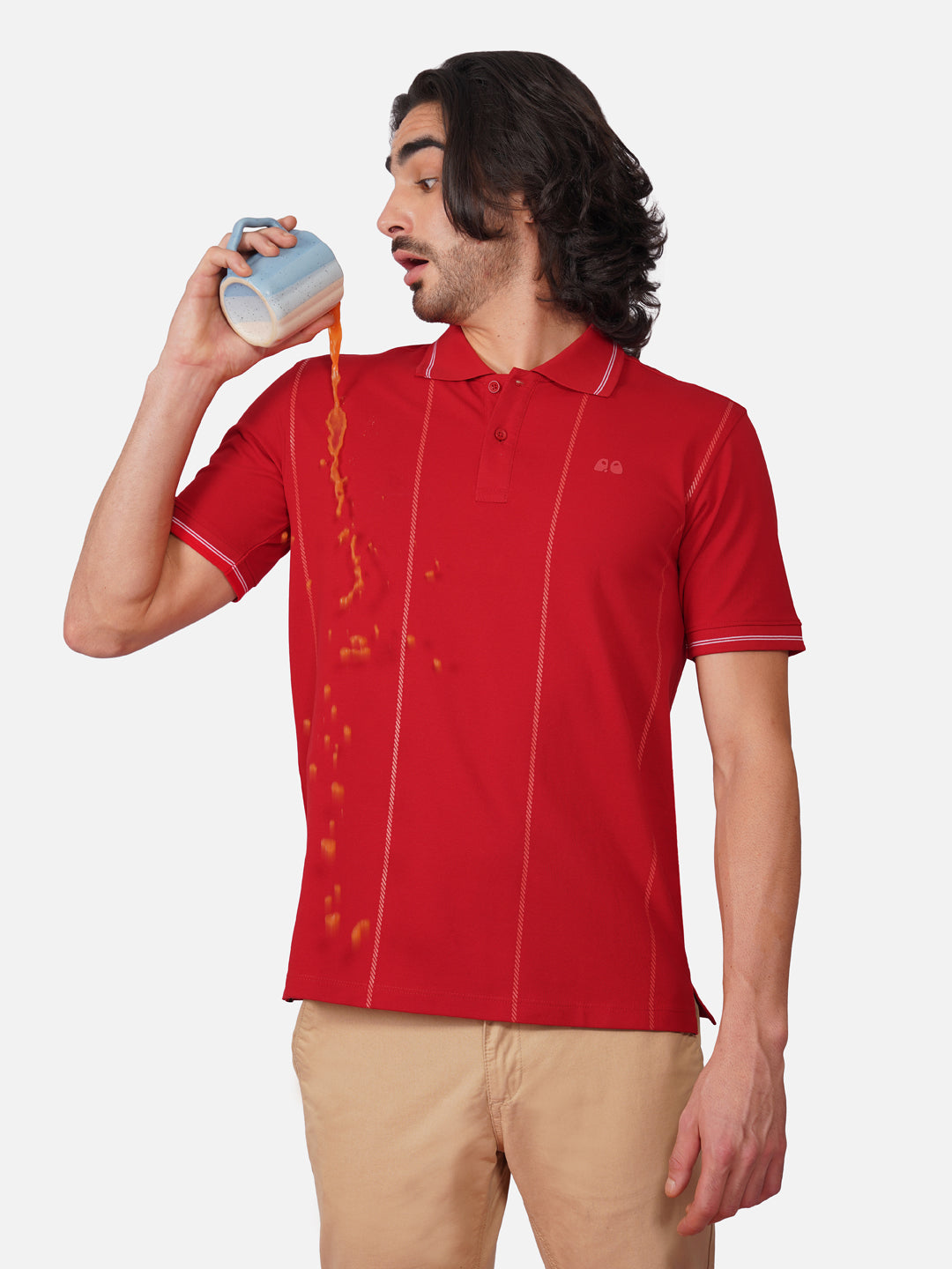 Men Red Printed Anti-Stain Anti-Odor Cotton Polo T-Shirt