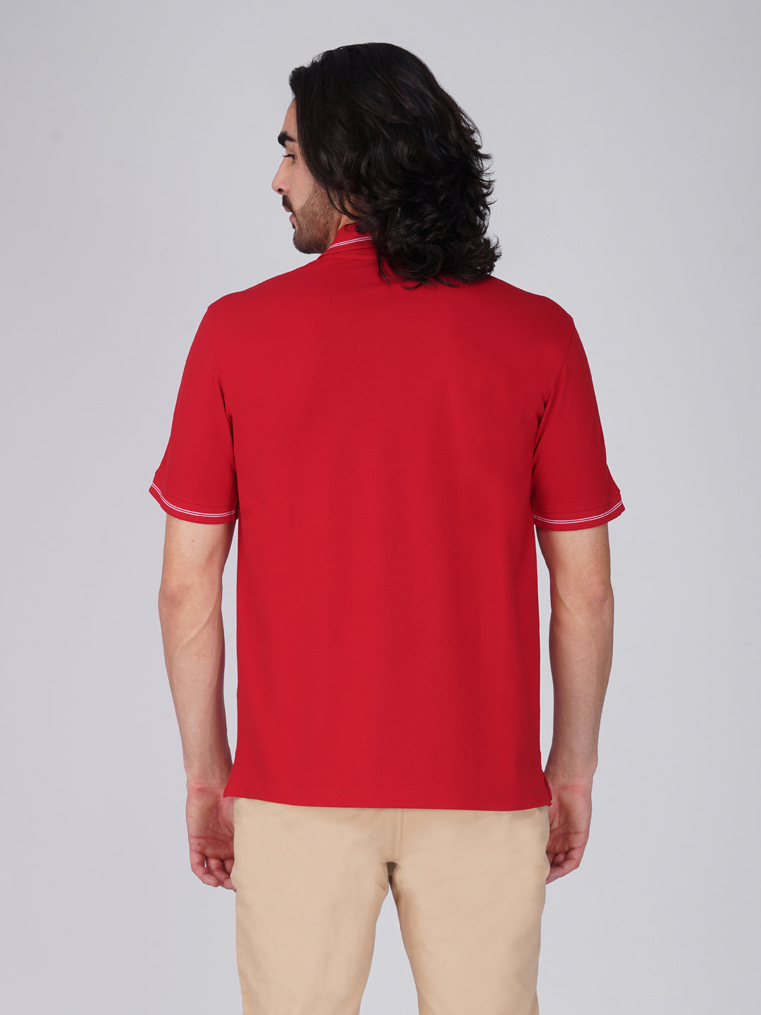 Men Red Printed Anti-Stain Anti-Odor Cotton Polo T-Shirt