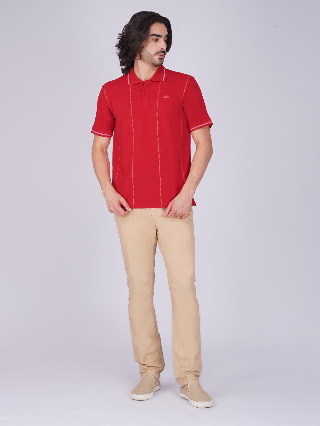 Men Red Printed Anti-Stain Anti-Odor Cotton Polo T-Shirt