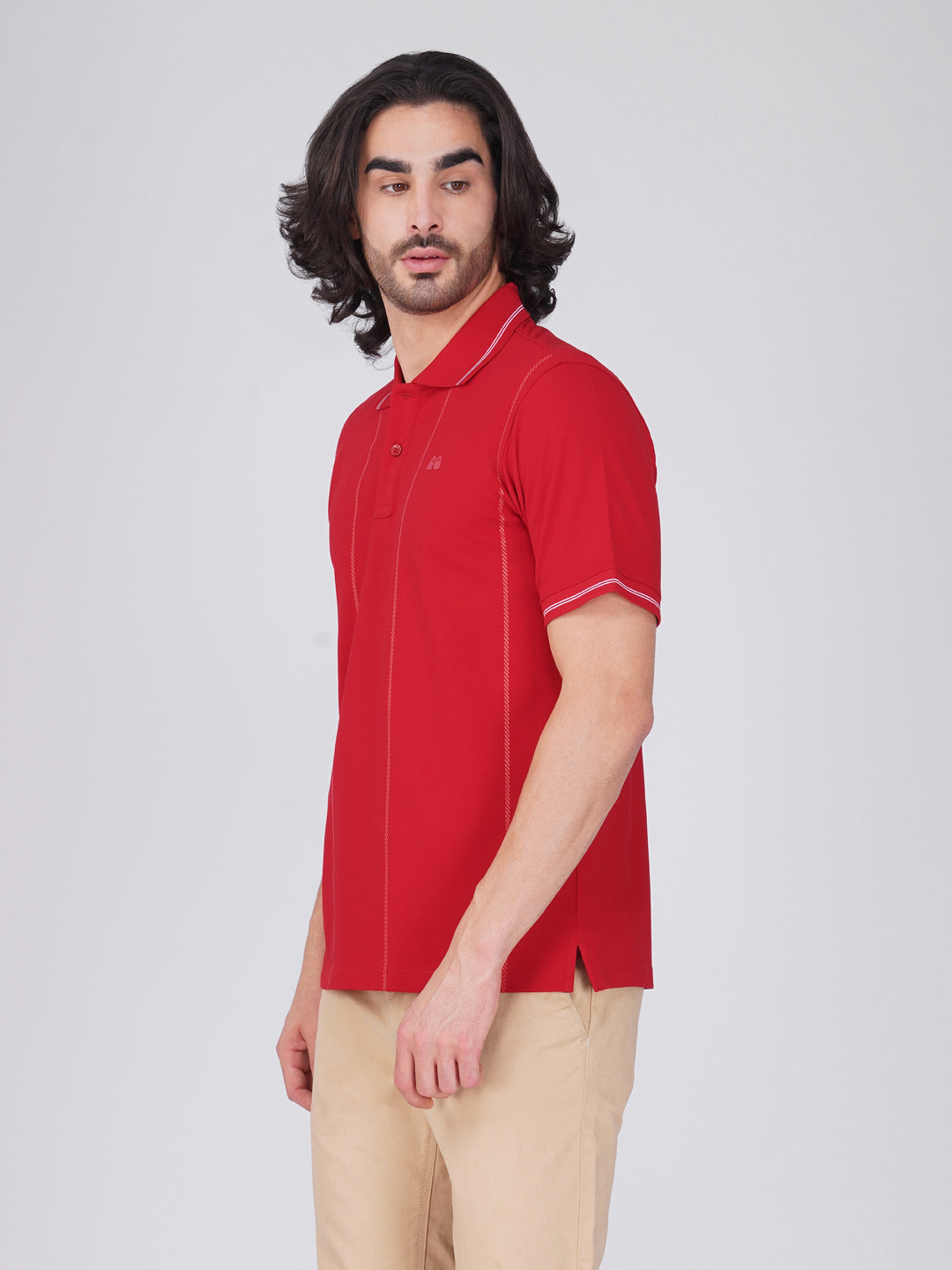 Men Red Printed Anti-Stain Anti-Odor Cotton Polo T-Shirt