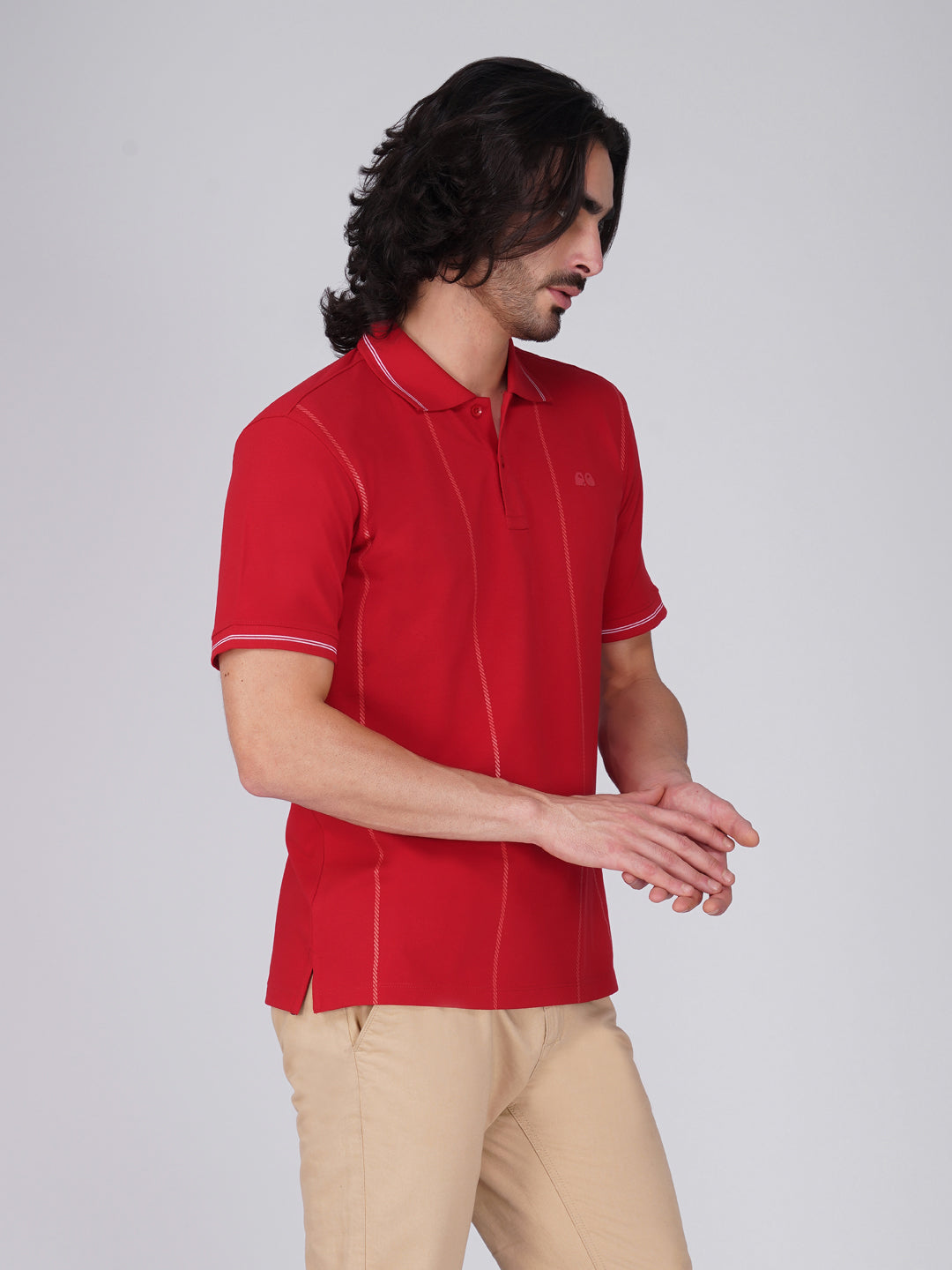Men Red Printed Anti-Stain Anti-Odor Cotton Polo T-Shirt
