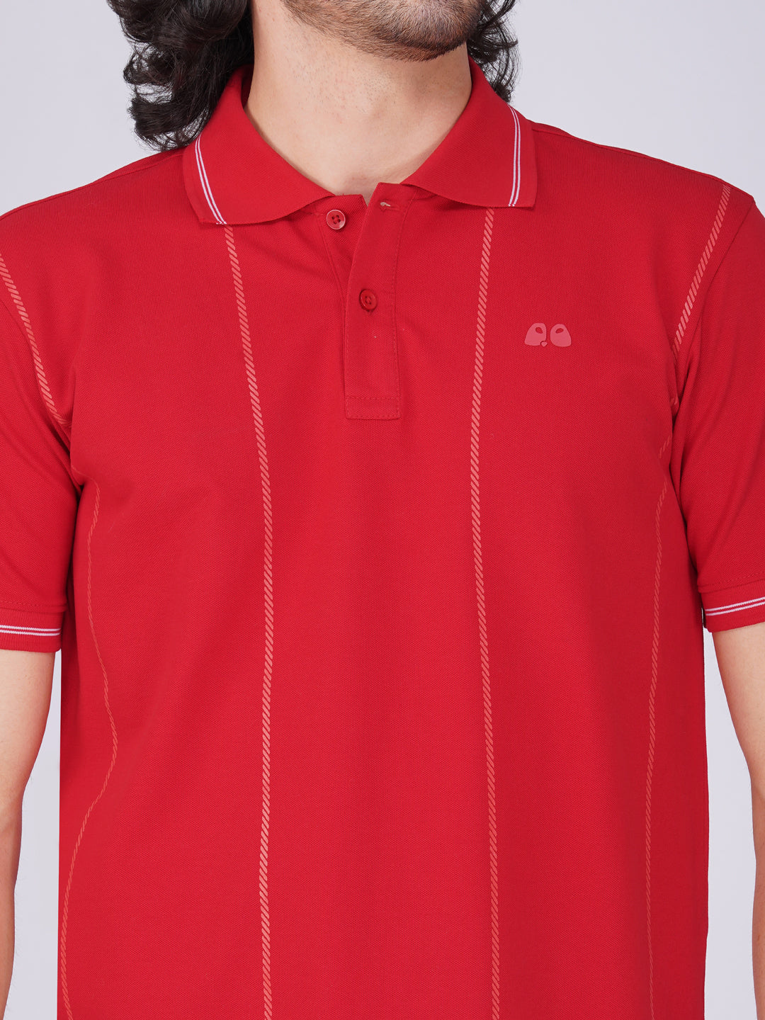 Men Red Printed Anti-Stain Anti-Odor Cotton Polo T-Shirt
