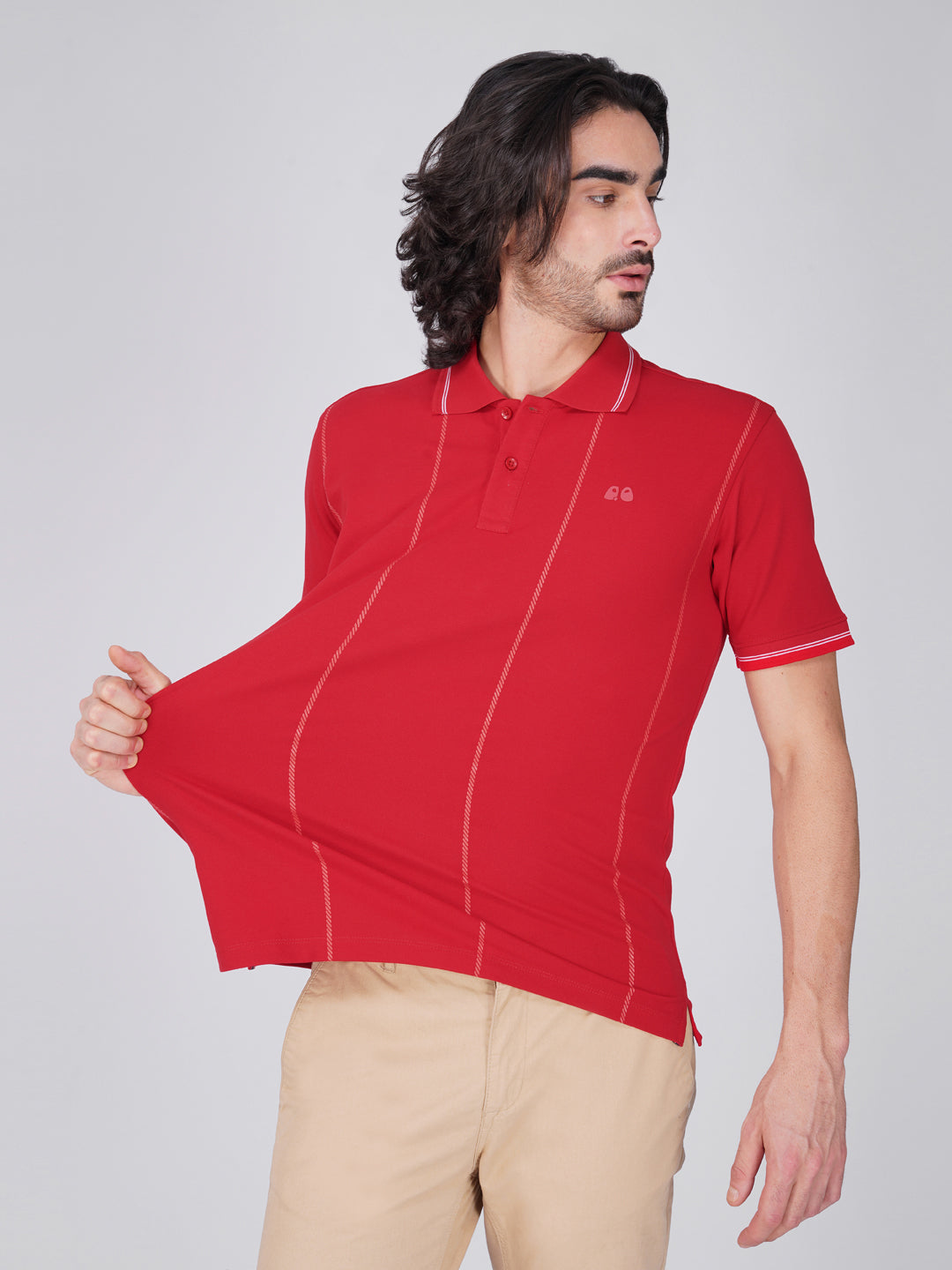 Men Red Printed Anti-Stain Anti-Odor Cotton Polo T-Shirt