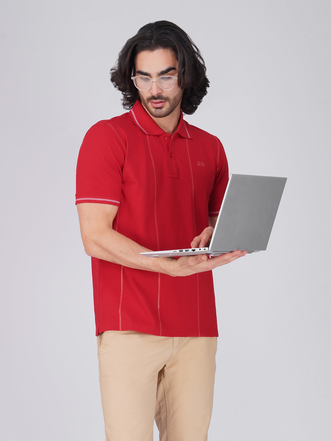 Men Red Printed Anti-Stain Anti-Odor Cotton Polo T-Shirt