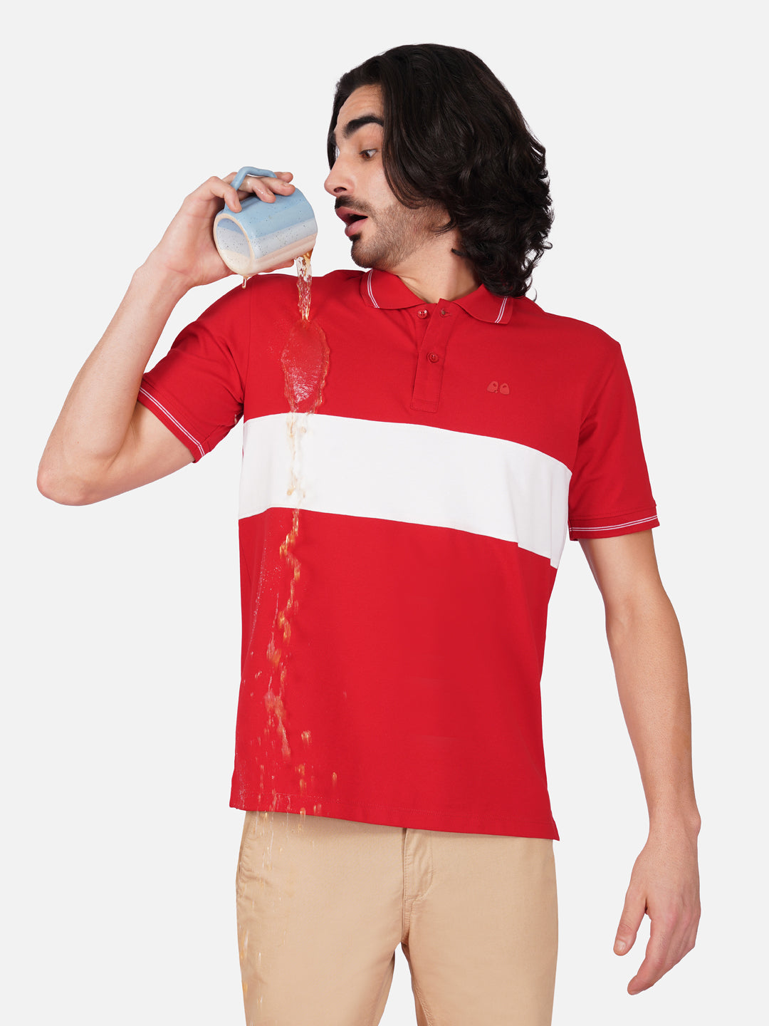 Men's  - Red Organic Cotton Polo T-Shirt with Anti Stain, Anti-Microbial Protection.