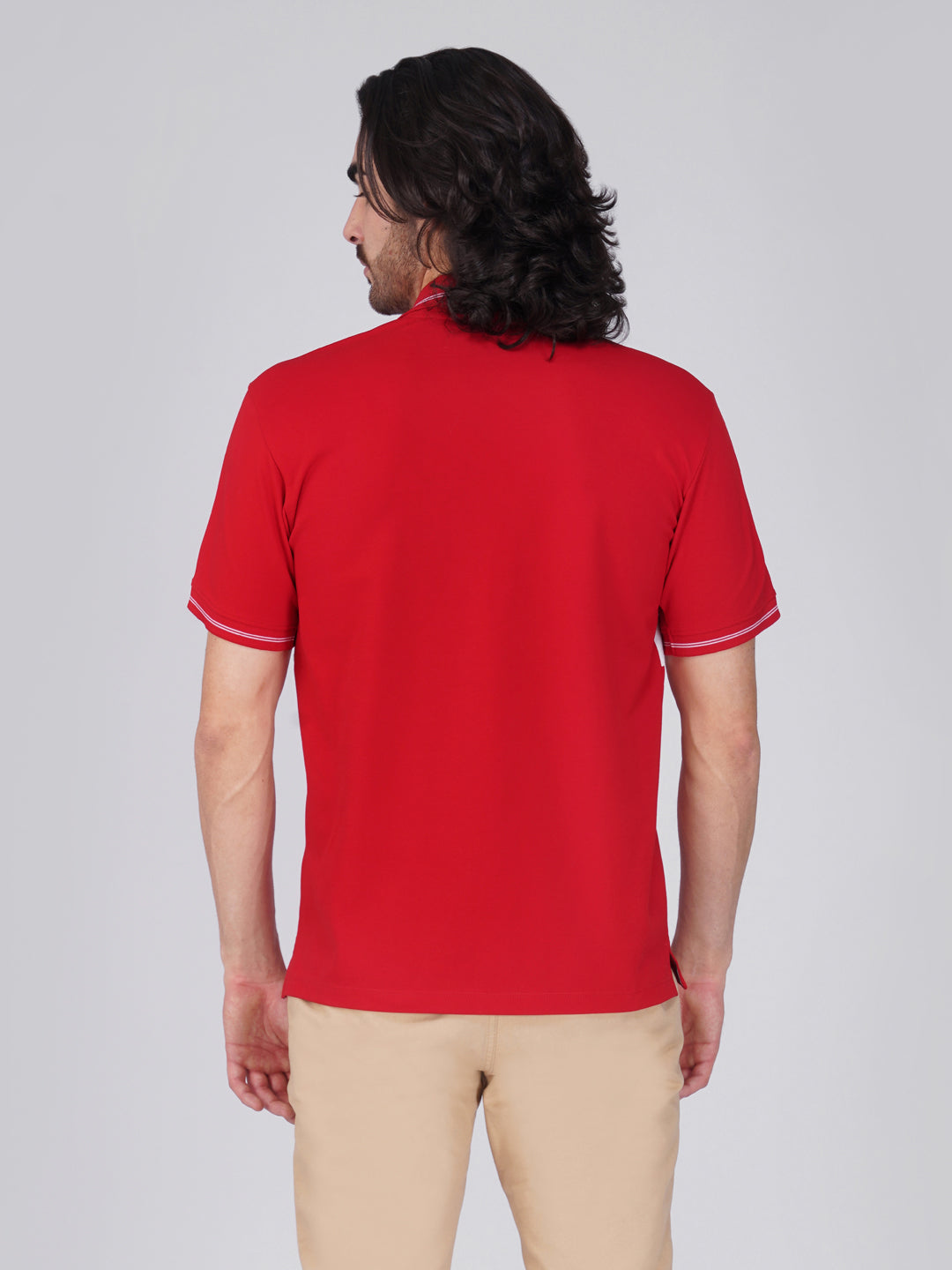 Men's  - Red Organic Cotton Polo T-Shirt with Anti Stain, Anti-Microbial Protection.